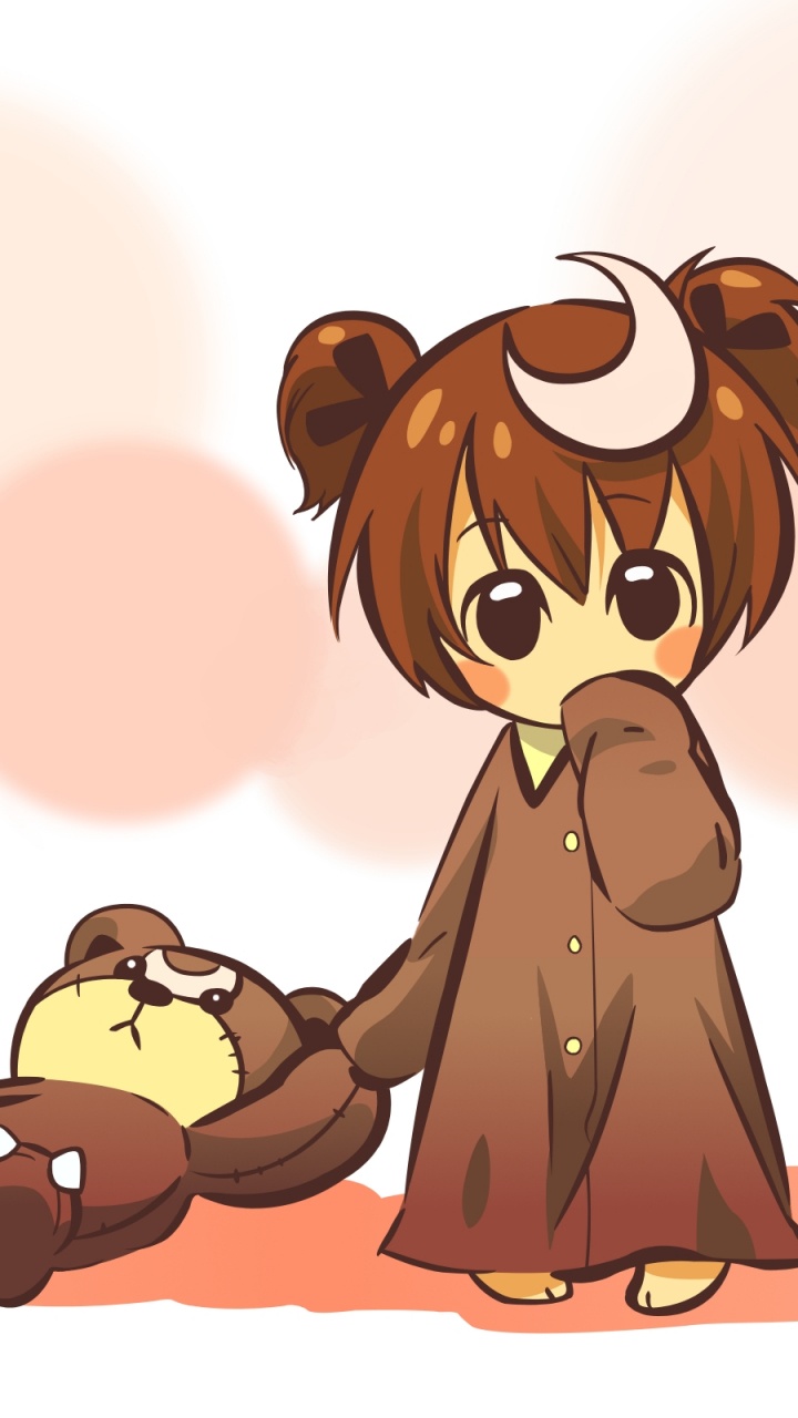 Brown Haired Girl in Brown Dress Illustration. Wallpaper in 720x1280 Resolution