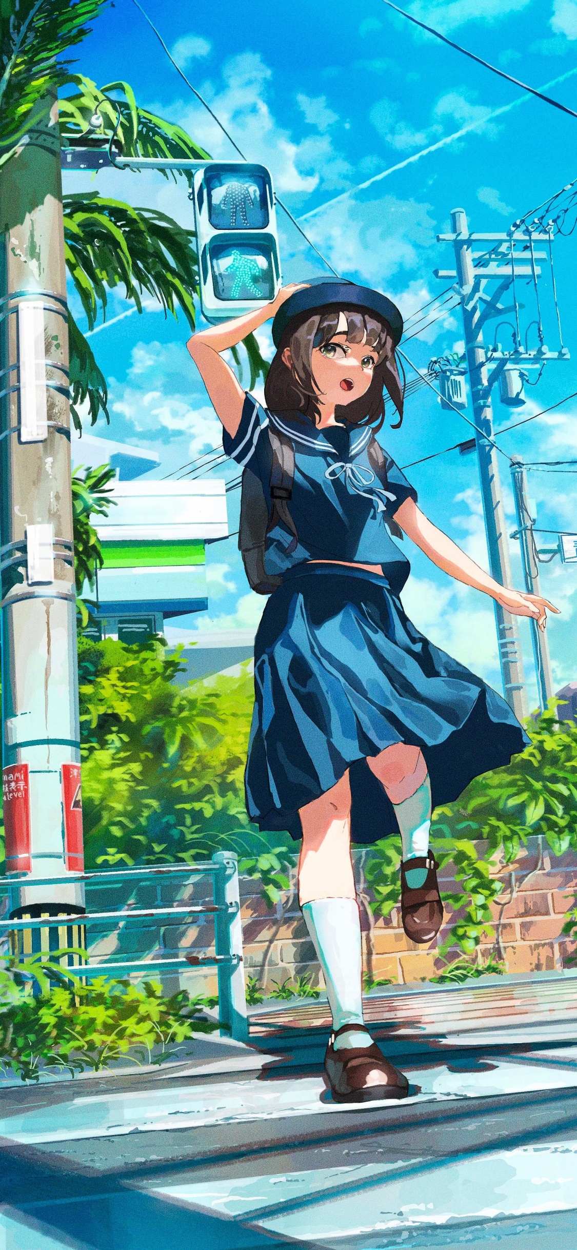 Anime, Baum, Kunst, Cloud, Blau. Wallpaper in 1125x2436 Resolution