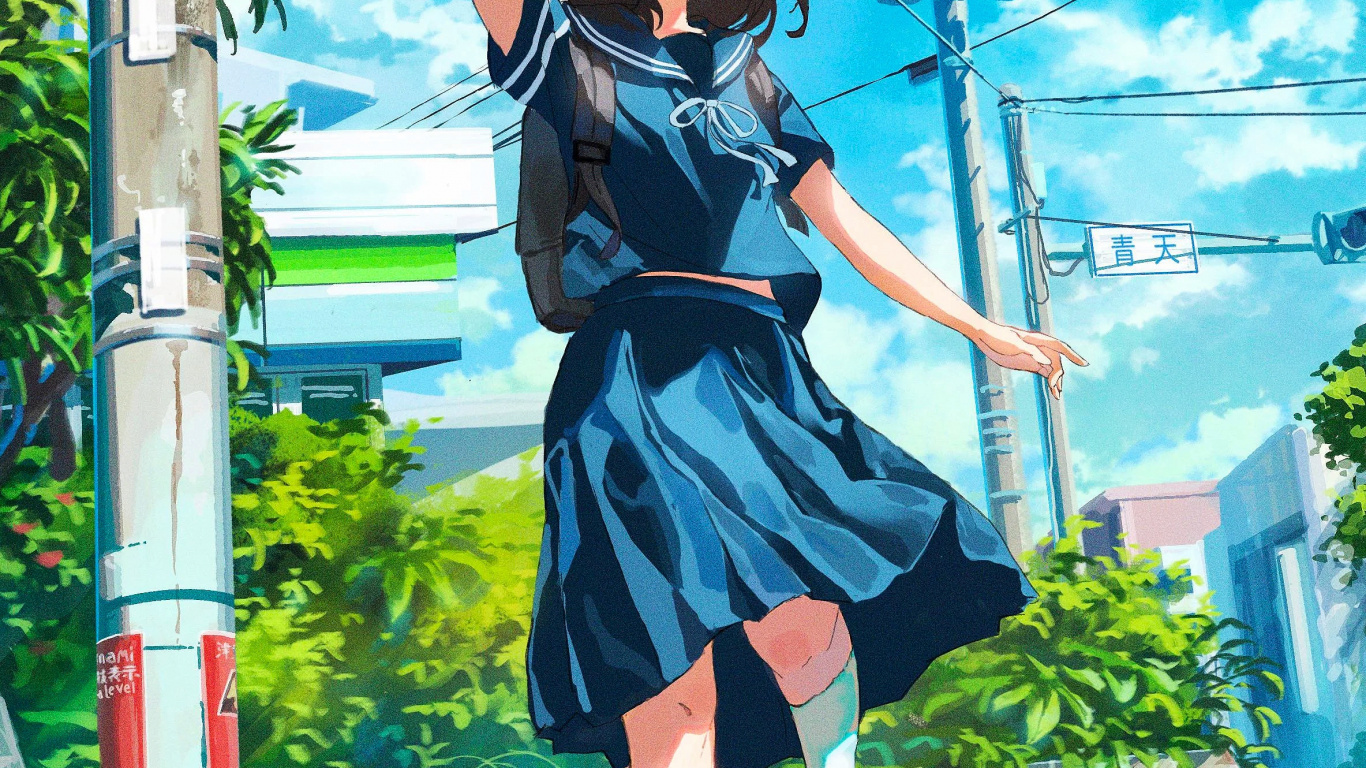 Anime, Tree, Art, Cloud, Plant. Wallpaper in 1366x768 Resolution