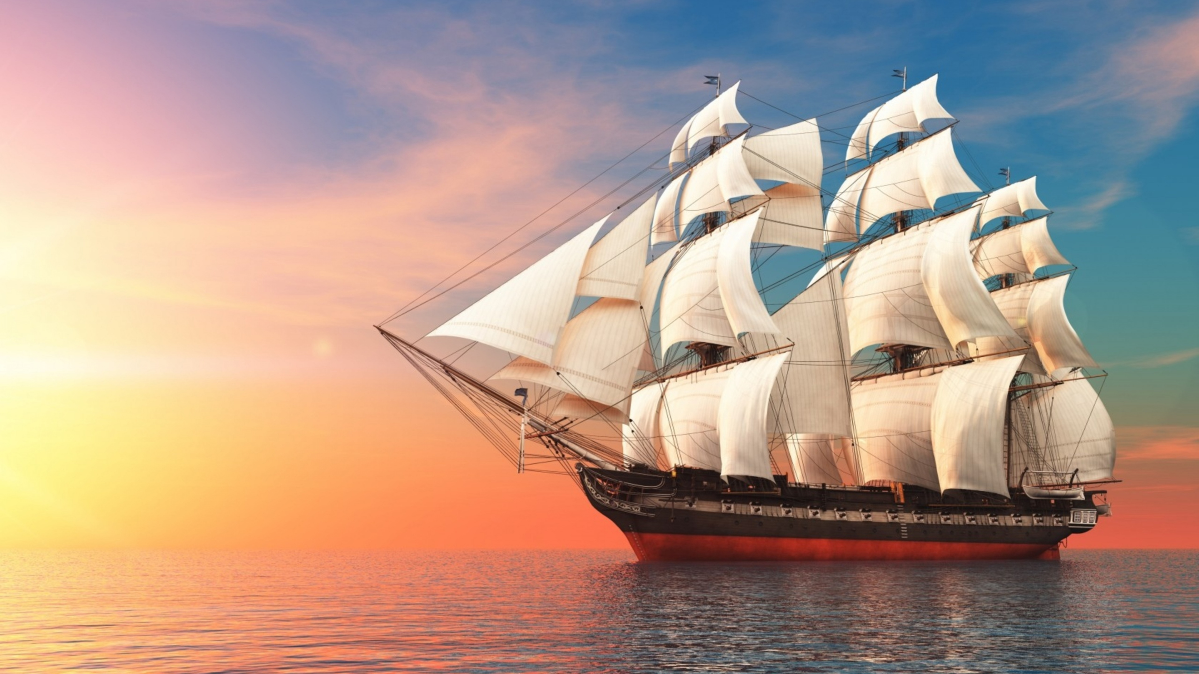 Brown and White Sail Ship on Sea During Daytime. Wallpaper in 3840x2160 Resolution