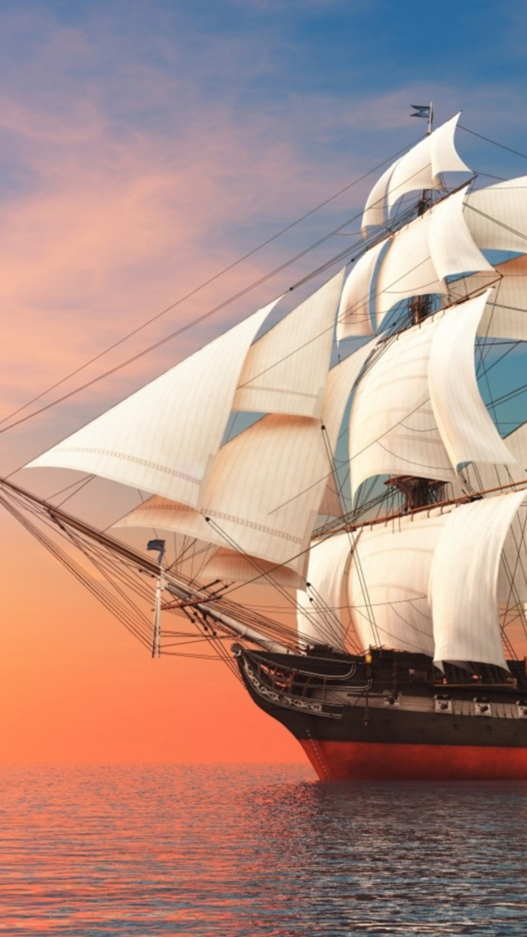 Brown and White Sail Ship on Sea During Daytime. Wallpaper in 750x1334 Resolution