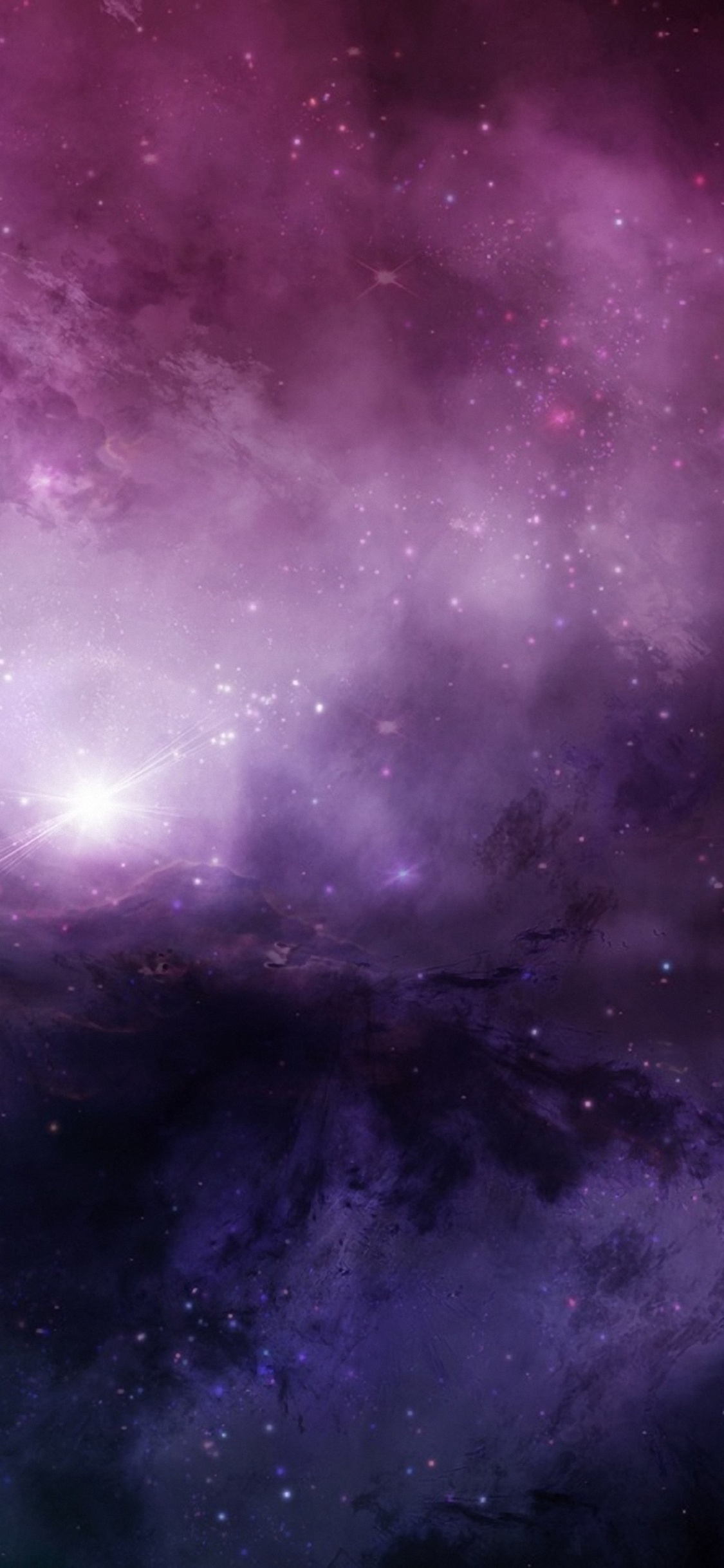 Fondo de Pantalla Digital Galaxia Púrpura y Negro. Wallpaper in 1125x2436 Resolution