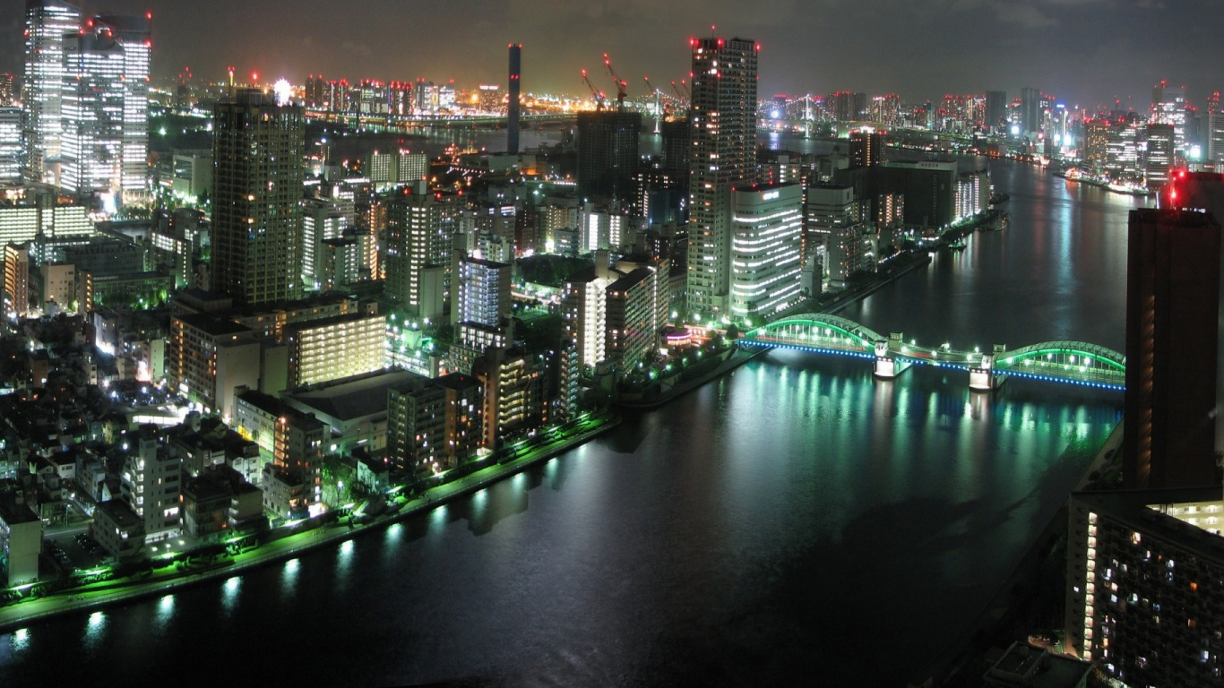 City Skyline During Night Time. Wallpaper in 1366x768 Resolution