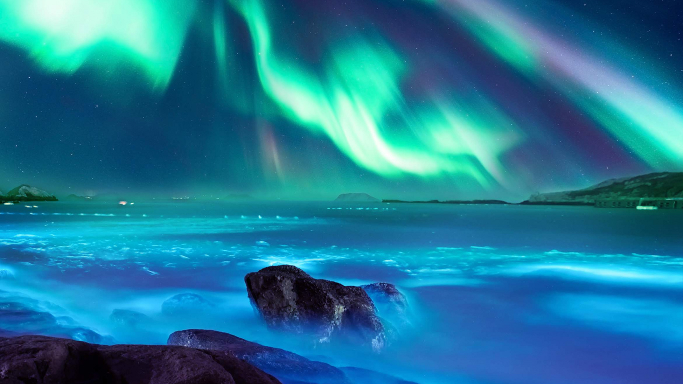 Huawei, Huawei Honor 20, Huawei Ehre 20 Pro, Aurora Borealis, Aurora. Wallpaper in 1366x768 Resolution