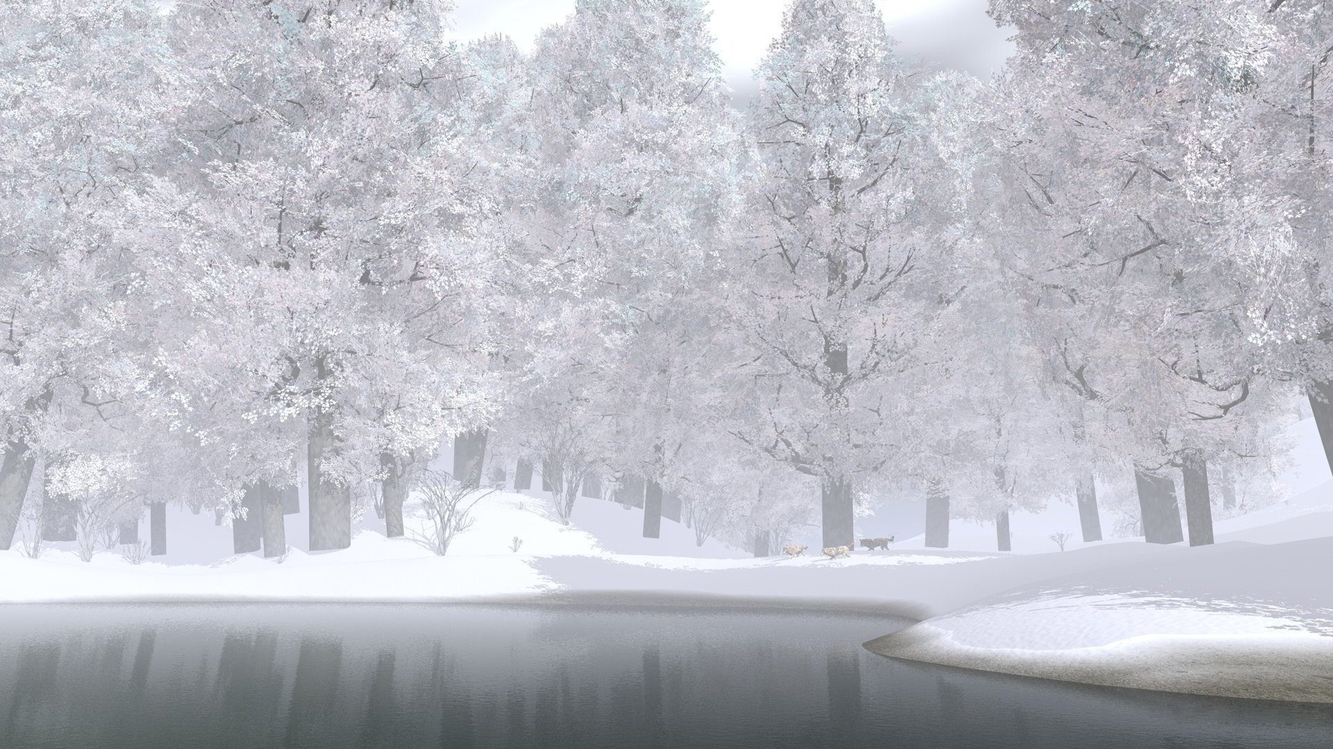 Arbres Couverts de Neige Près de la Rivière Pendant la Journée. Wallpaper in 1920x1080 Resolution