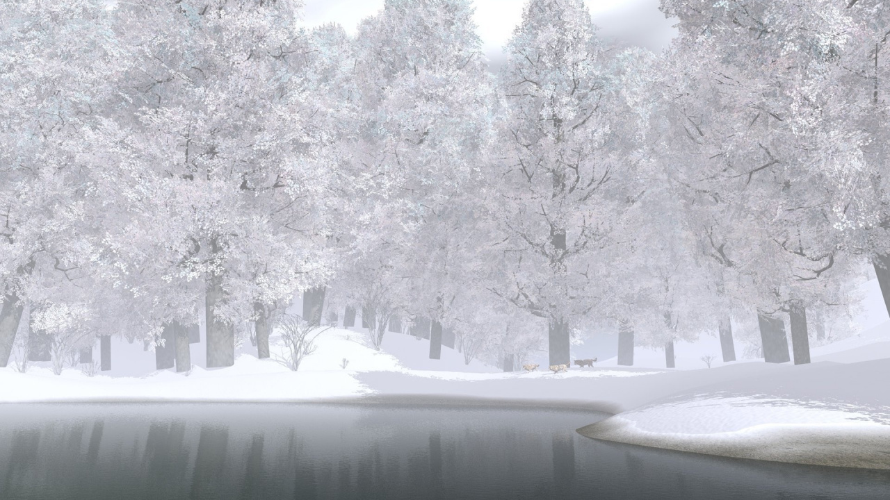 Schneebedeckte Bäume in Der Nähe Des Flusses Tagsüber. Wallpaper in 1280x720 Resolution