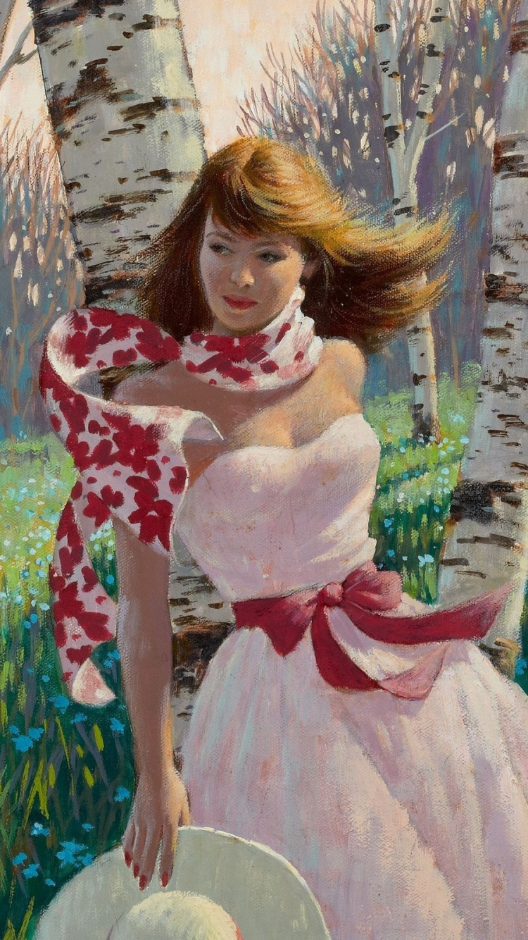 Fille en Robe Rose Debout Sur le Champ D'herbe Verte. Wallpaper in 750x1334 Resolution