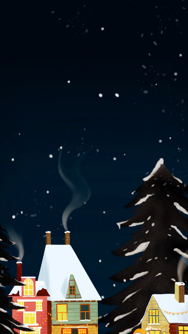 Neujahr, Winter, Weihnachtsbaum, Cloud, Tower. Wallpaper in 750x1334 Resolution