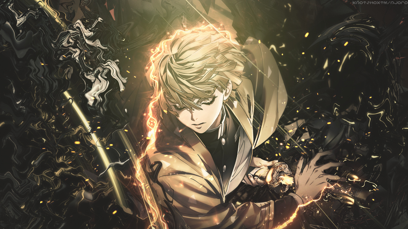 恶魔杀手kimetsu no Yaiba, 艺术, 套, 头发, 卡通 壁纸 1366x768 允许