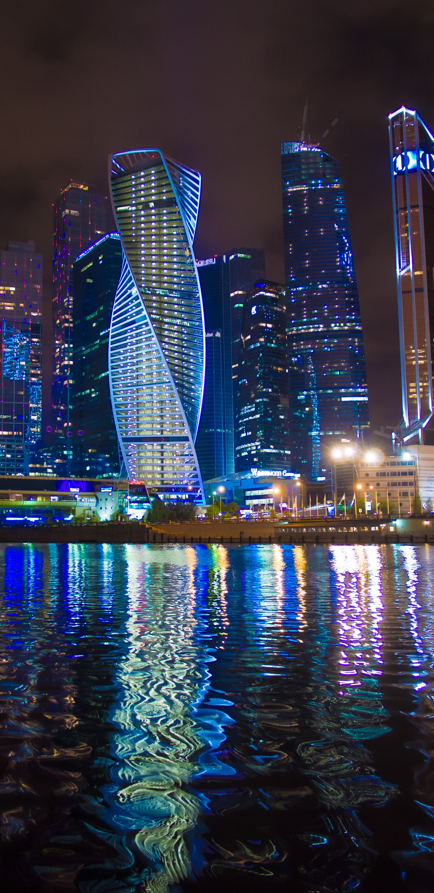 Skyscraper, Moscow, Telephone, Megaphone, Water. Wallpaper in 1440x2960 Resolution