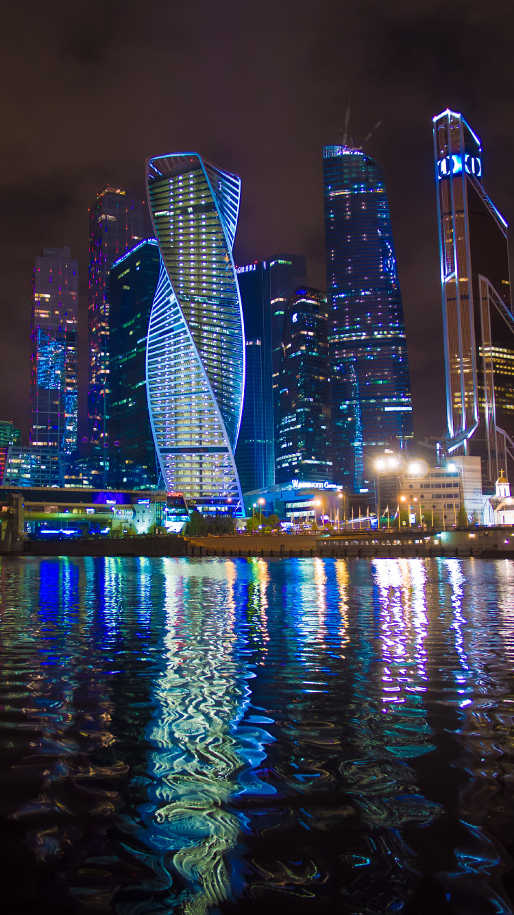 Skyscraper, Moscow, Telephone, Megaphone, Water. Wallpaper in 750x1334 Resolution