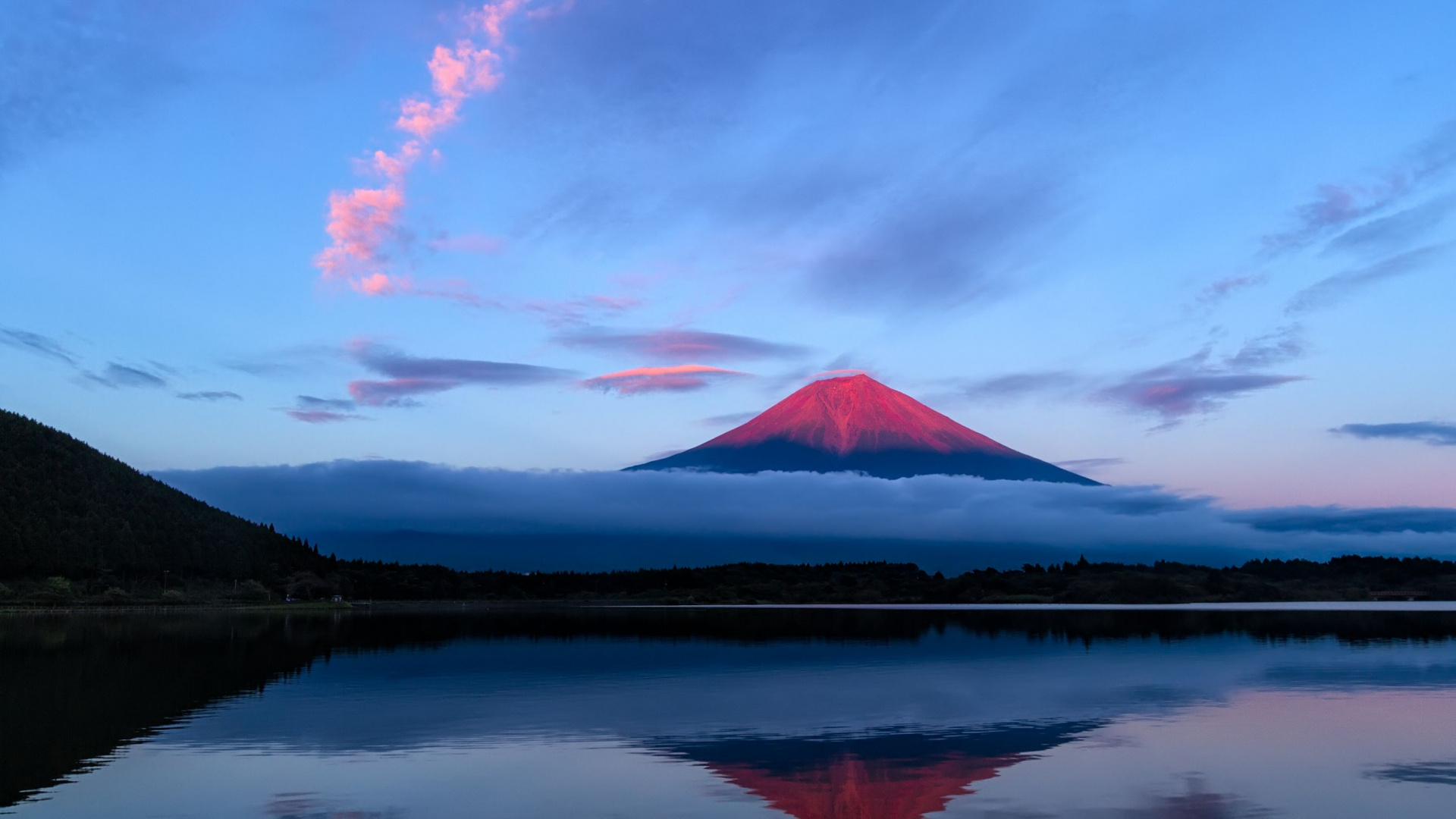 富士山, 反射, 性质, 早上, 安装的风景 壁纸 1920x1080 允许