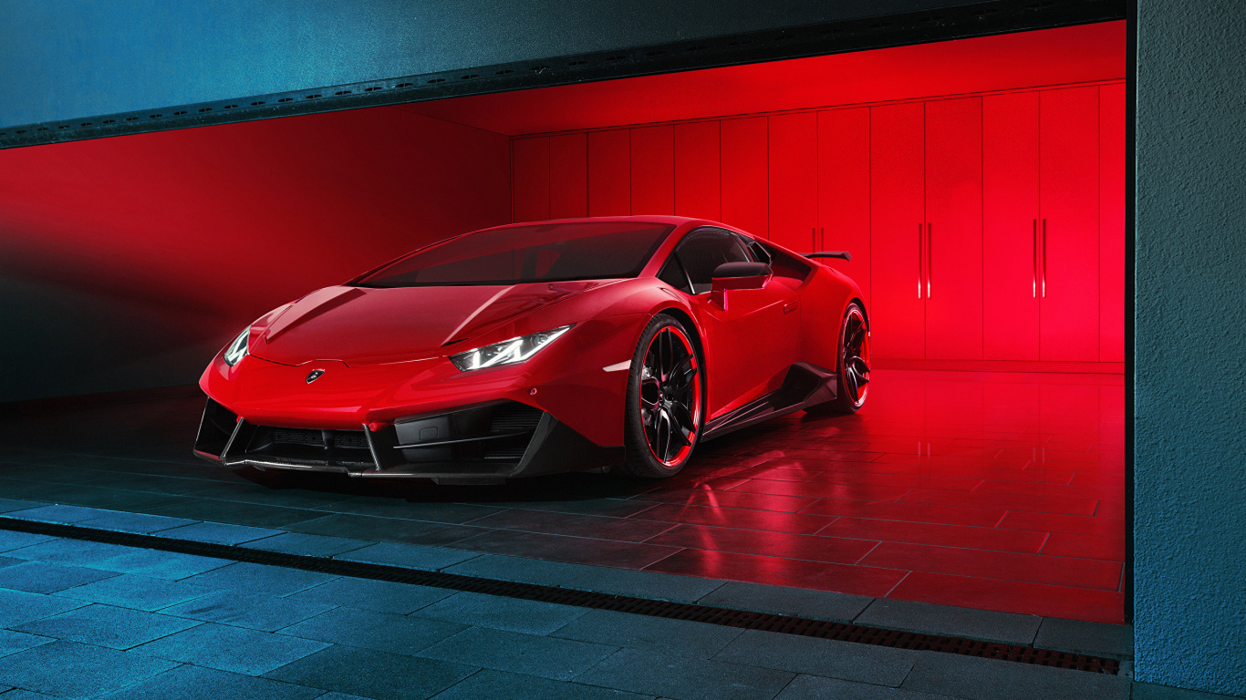 Red Ferrari 458 Italia Parked on Garage. Wallpaper in 1366x768 Resolution