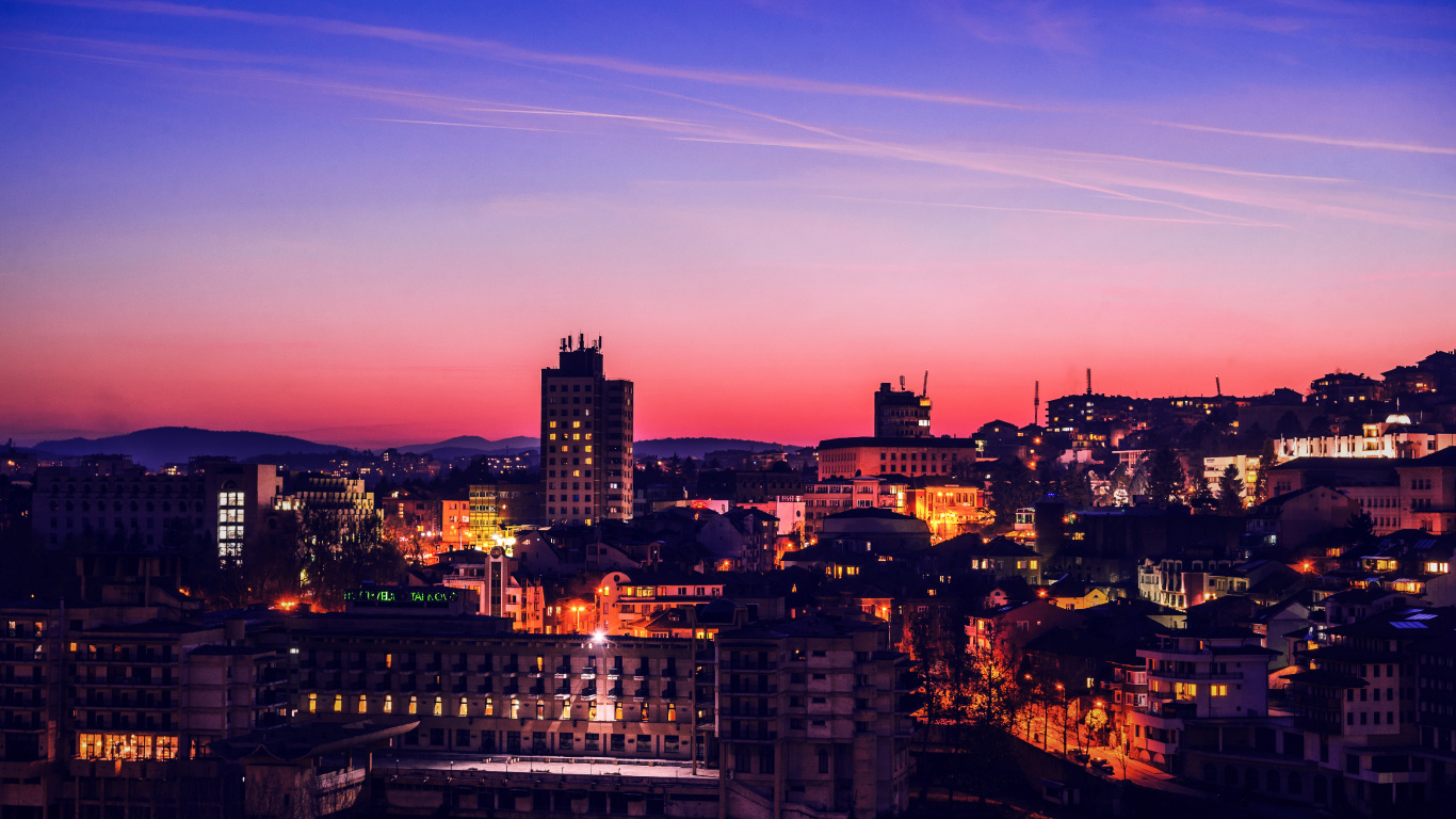 Skyline Der Stadt Bei Nacht Night. Wallpaper in 1366x768 Resolution