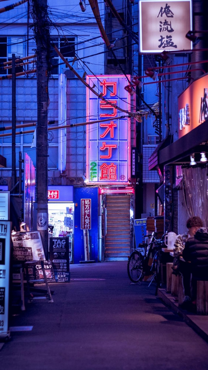 Tokyo, Blau, Street, Strom, Purpur. Wallpaper in 720x1280 Resolution