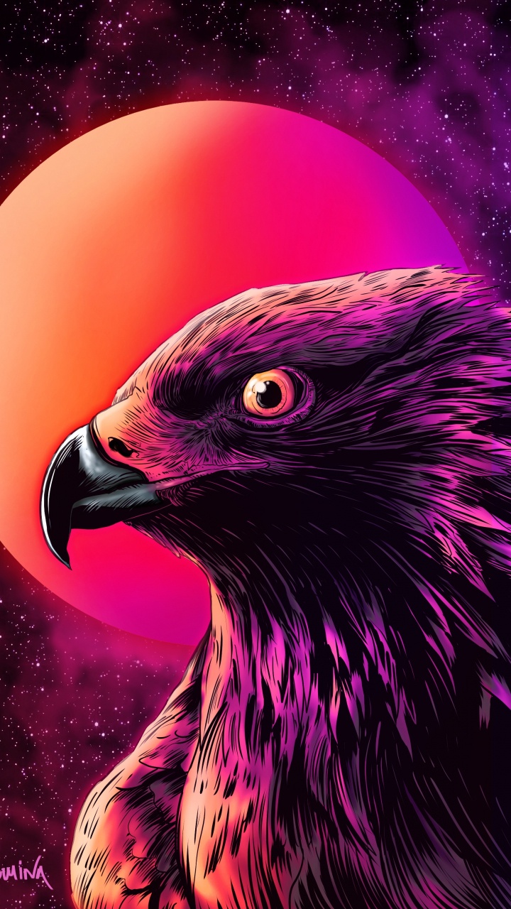 Purple and Yellow Bird Painting. Wallpaper in 720x1280 Resolution