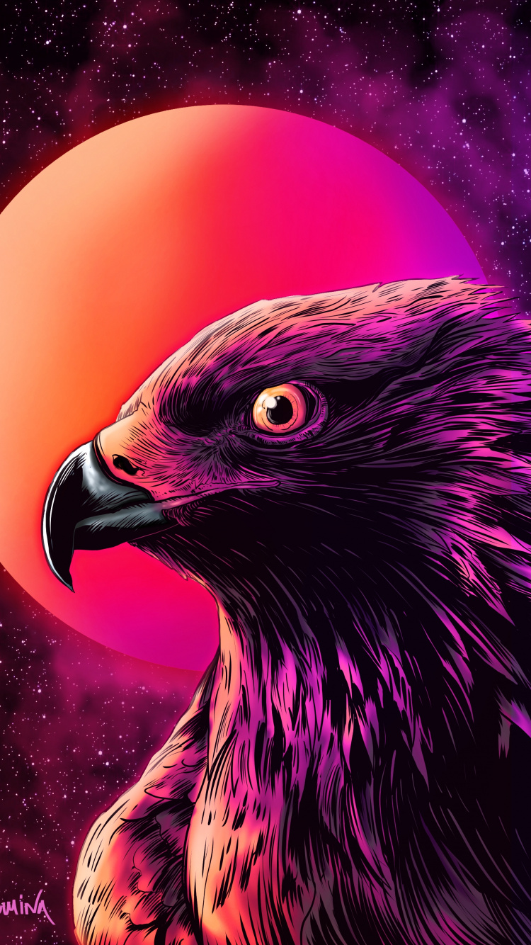 Purple and Yellow Bird Painting. Wallpaper in 750x1334 Resolution