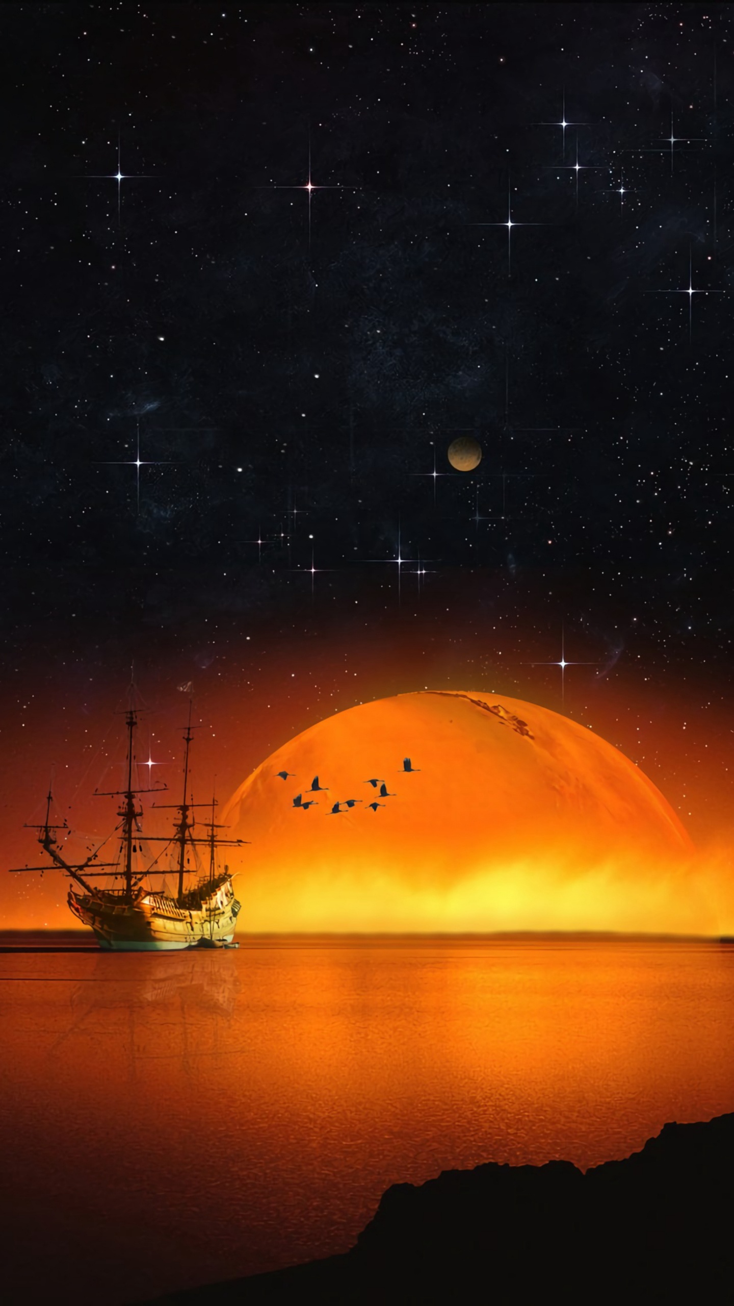 地平线, 明星, 气氛, 冷静, 天文学对象 壁纸 1440x2560 允许