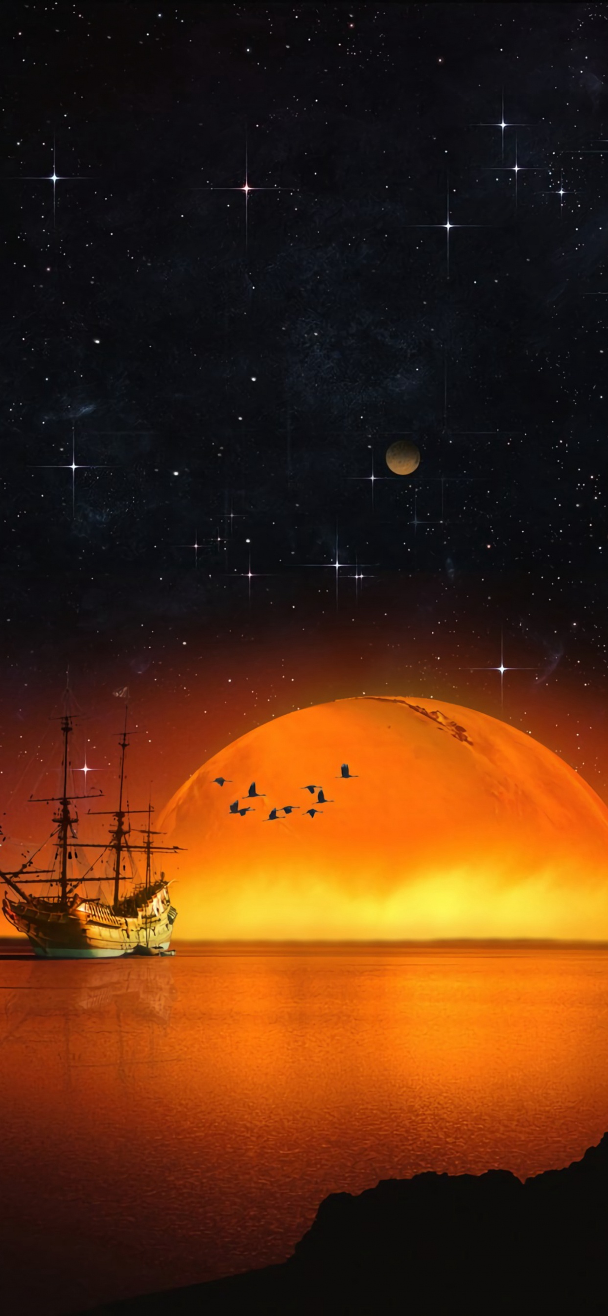 Boot Auf Dem Wasser Während Der Nacht. Wallpaper in 1242x2688 Resolution