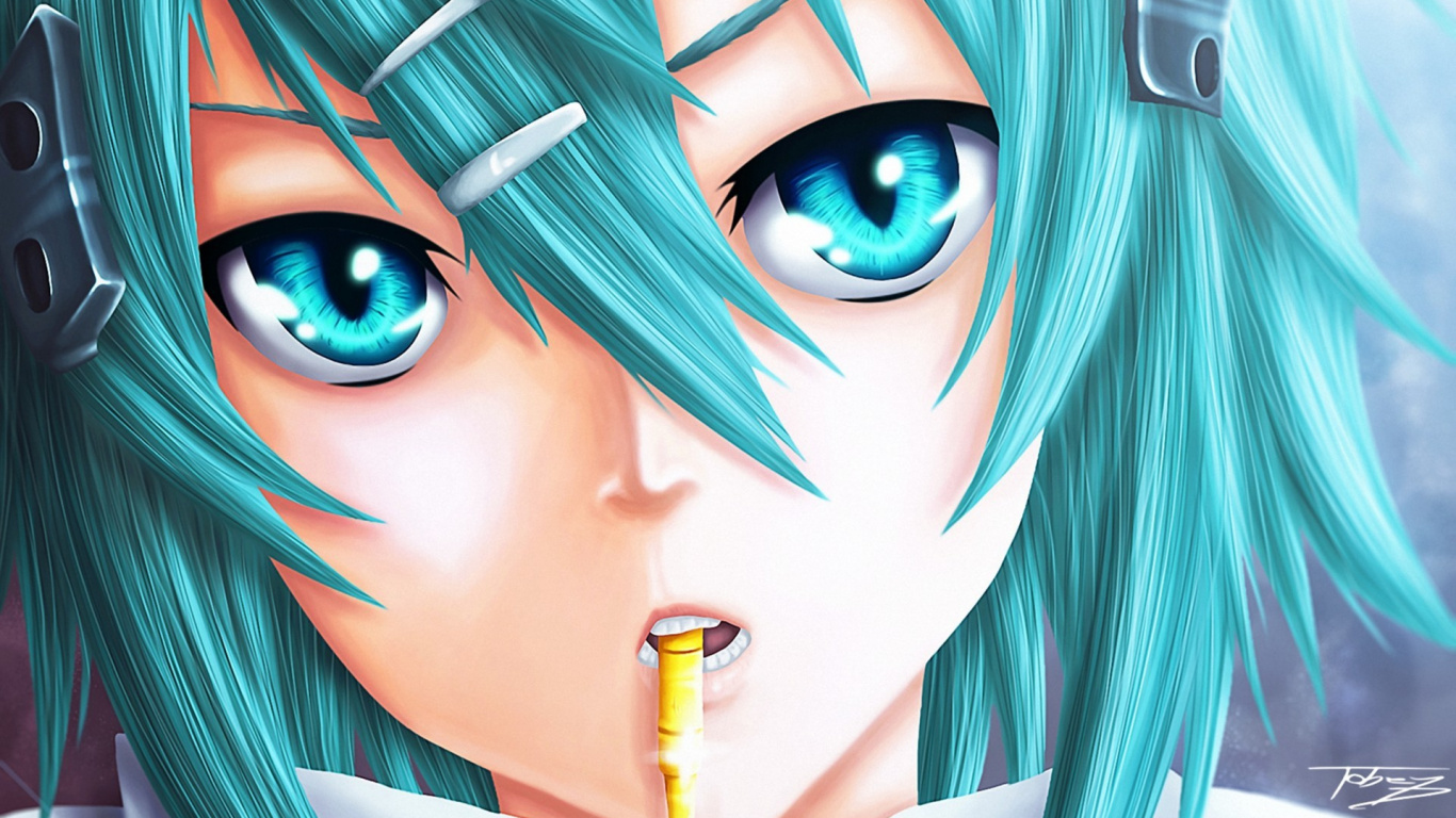 Blue Haired Woman With Blue Eyes Illustration. Wallpaper in 1366x768 Resolution