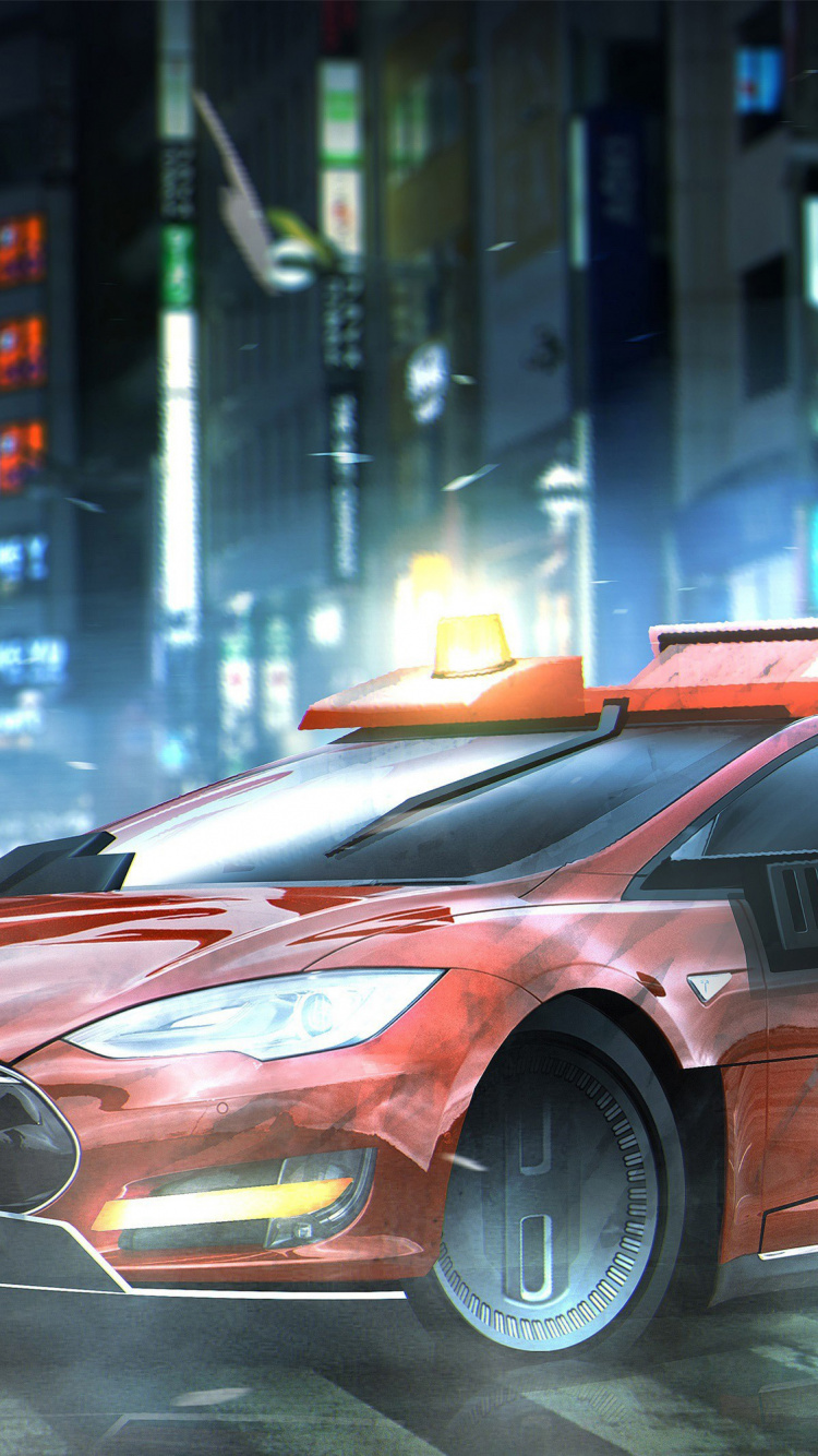 Porsche 911 Rojo en la Carretera Durante la Noche. Wallpaper in 750x1334 Resolution