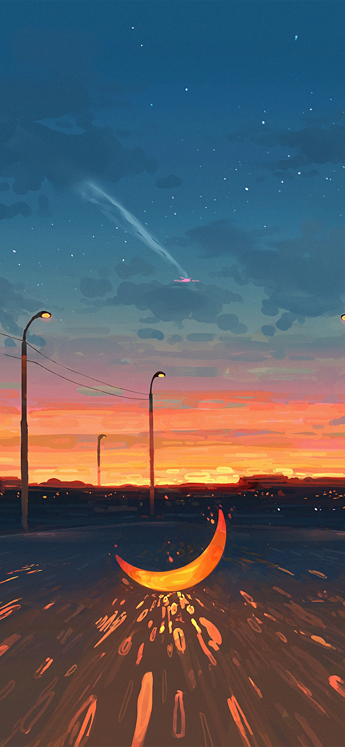 Silhouette Der Straßenlaterne Bei Sonnenuntergang. Wallpaper in 1125x2436 Resolution