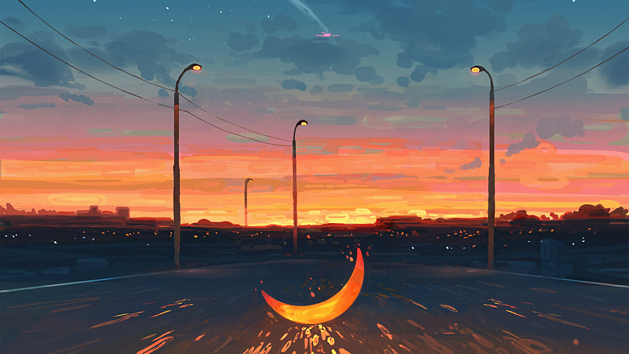 Silhouette Der Straßenlaterne Bei Sonnenuntergang. Wallpaper in 1280x720 Resolution