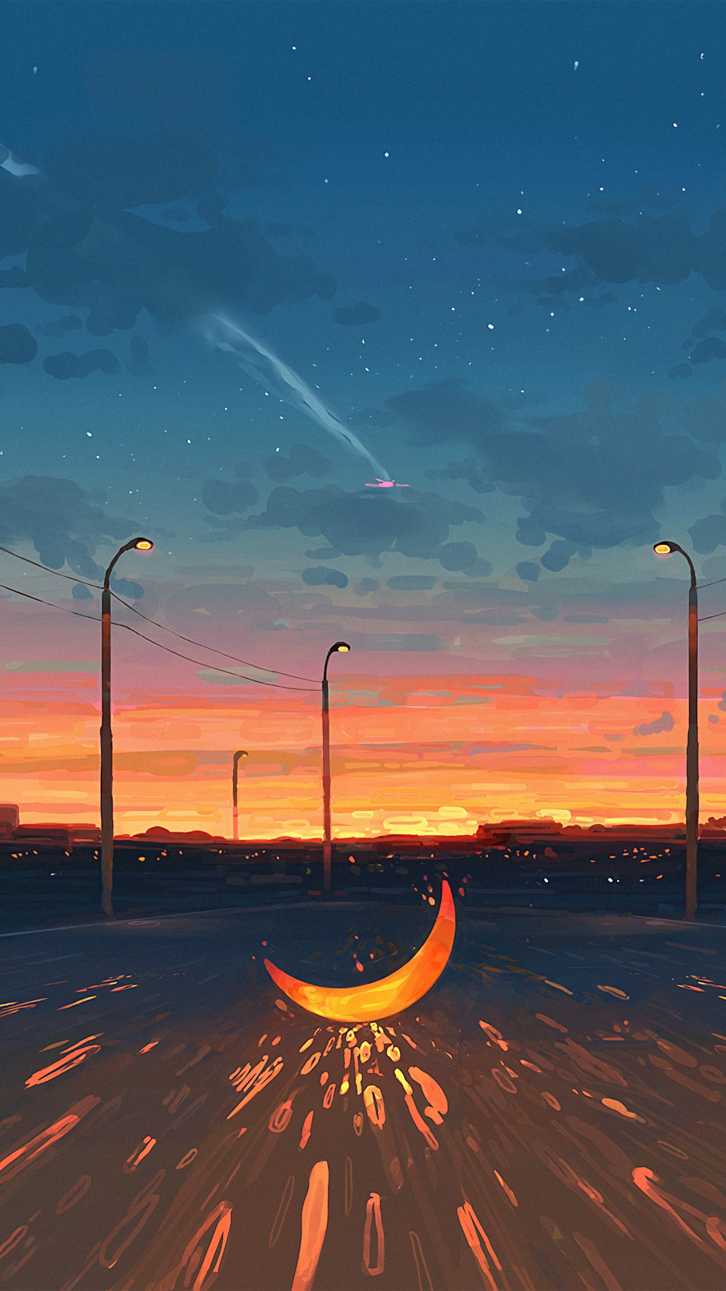 Silhouette Der Straßenlaterne Bei Sonnenuntergang. Wallpaper in 1440x2560 Resolution