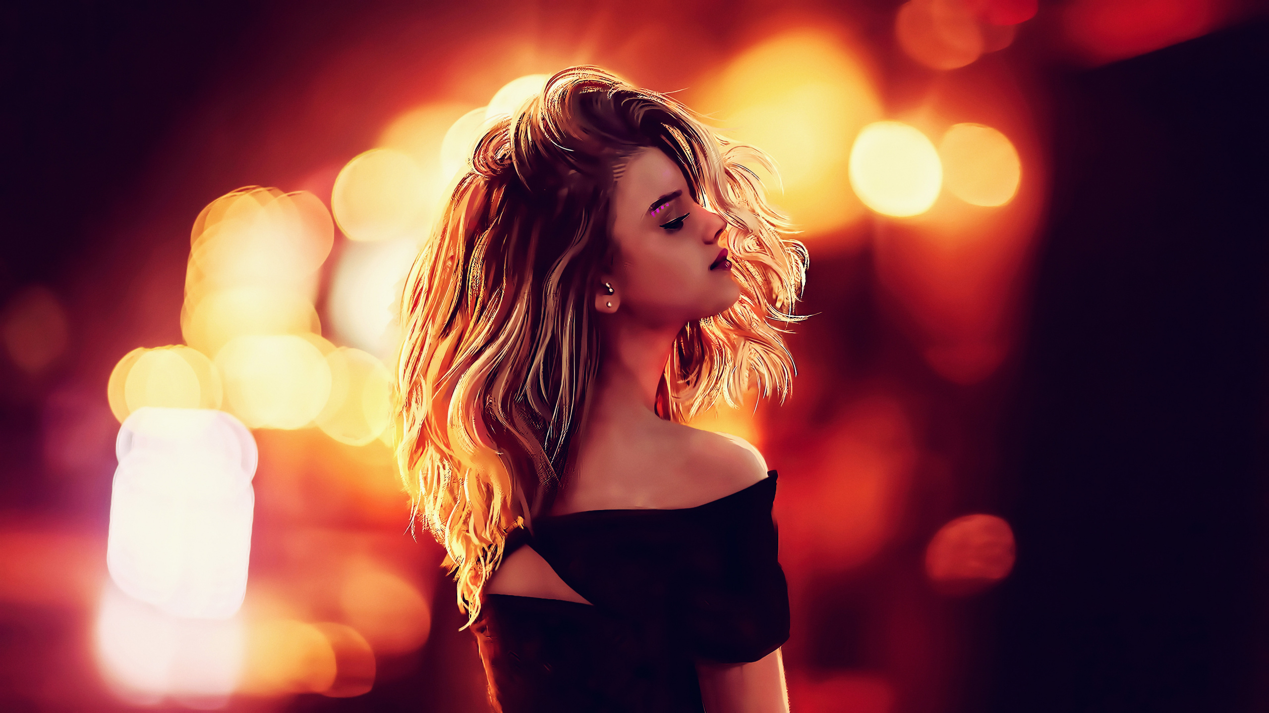 Mujer en Negro Fuera Del Hombro. Wallpaper in 2560x1440 Resolution