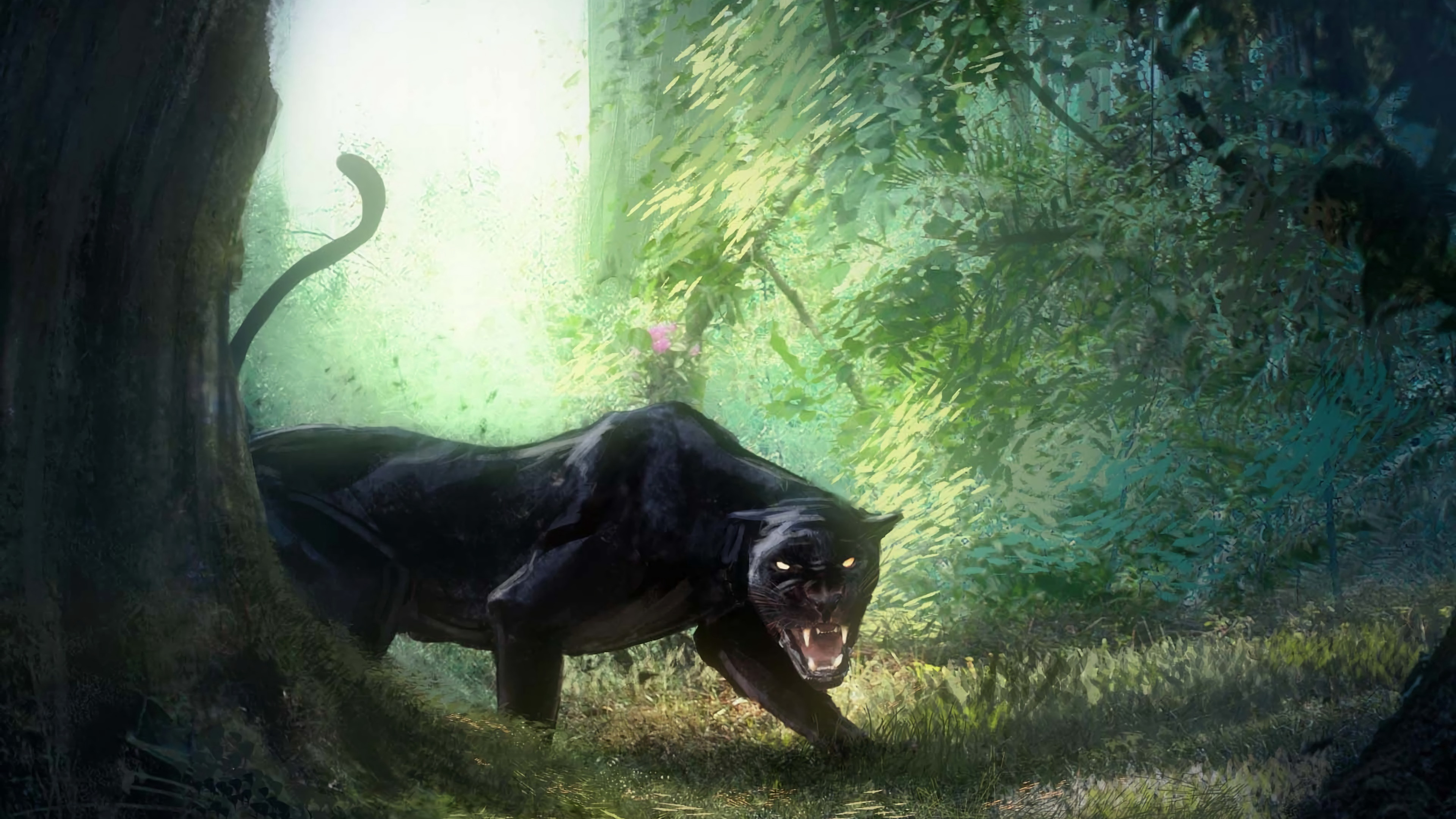 林地, 扇子的艺术, 艺术家, 幻想, 老虎 壁纸 3840x2160 允许