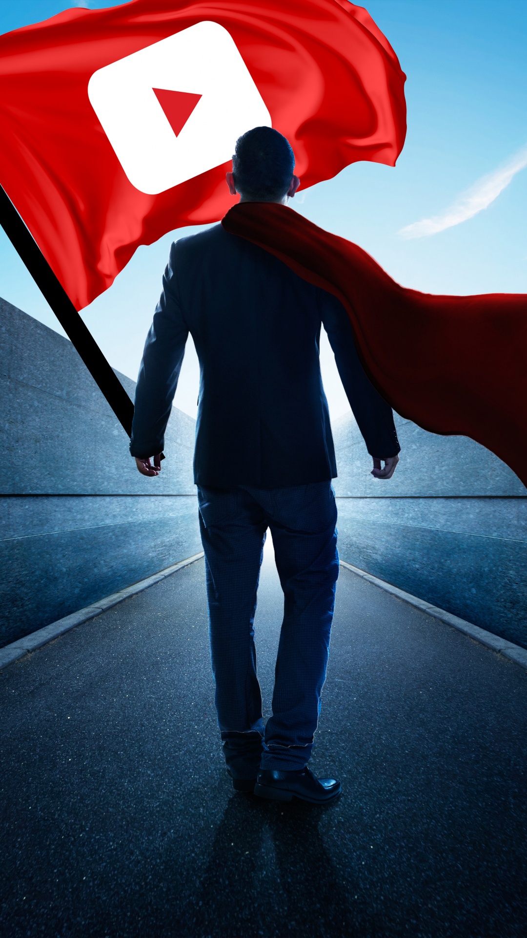 Man in Black Jacket and Pants Holding Red and Blue Flag. Wallpaper in 1080x1920 Resolution
