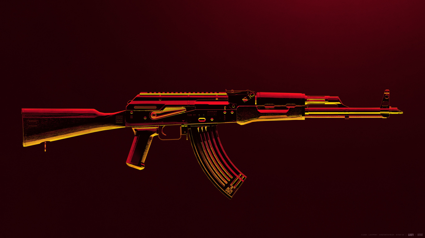 Ak47, PUBG, PLAYERUNKNOWN'S BATTLEGROUNDS, Pistolet, Red. Wallpaper in 1366x768 Resolution
