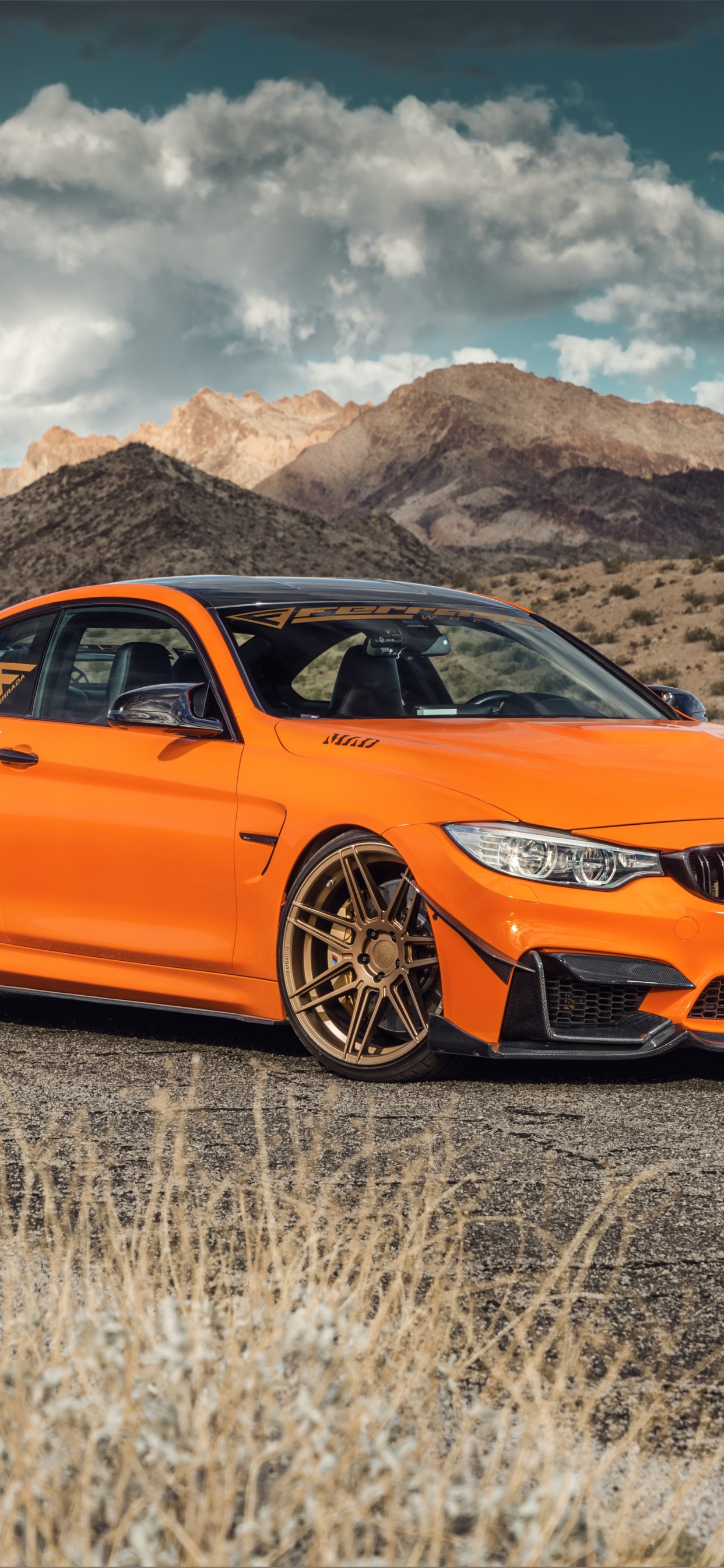 Orange Audi a 4 Auf Braunem Feld Tagsüber. Wallpaper in 1242x2688 Resolution