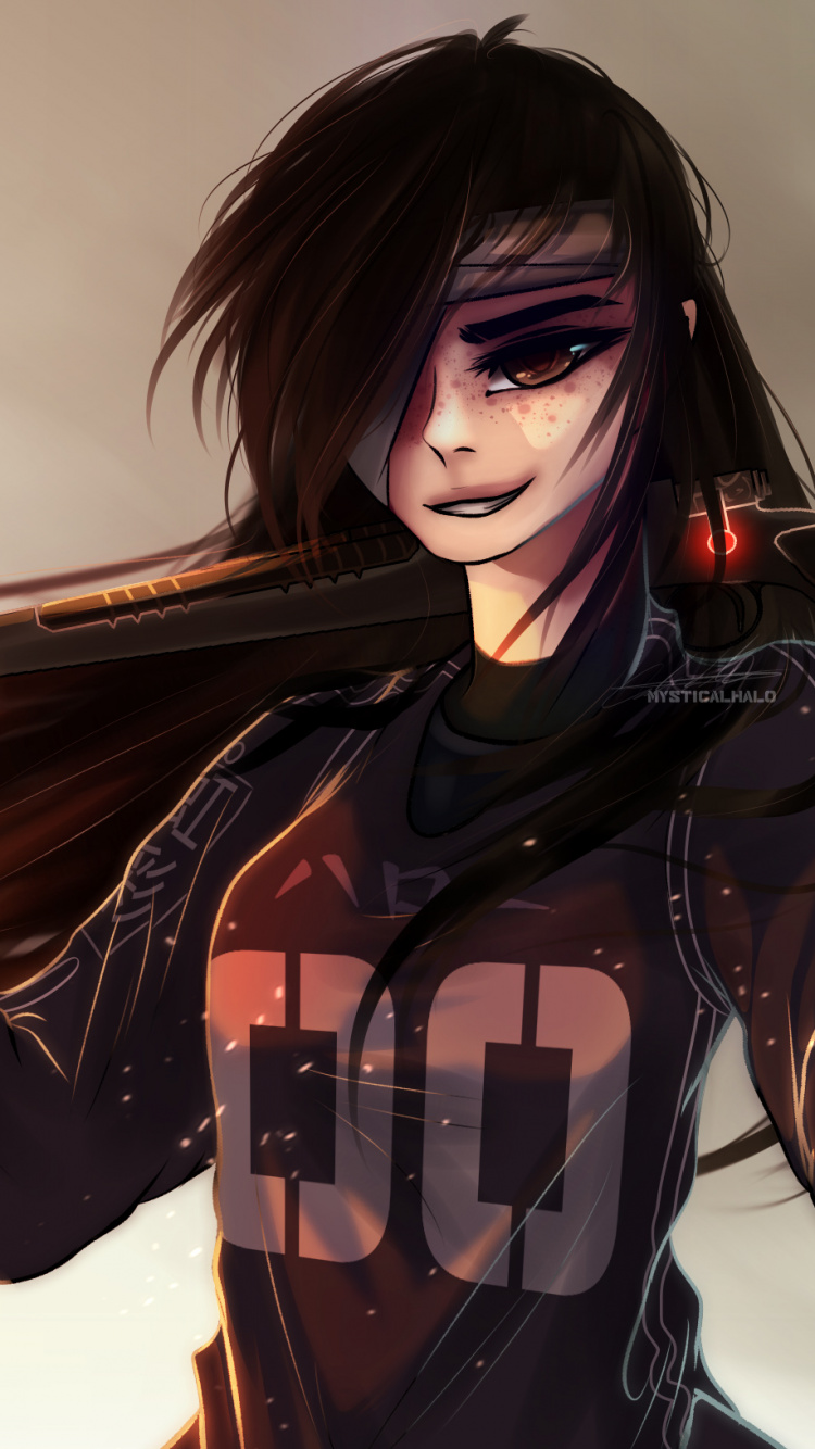 Femme en Blouson de Cuir Noir Tenant un Fusil Noir. Wallpaper in 750x1334 Resolution