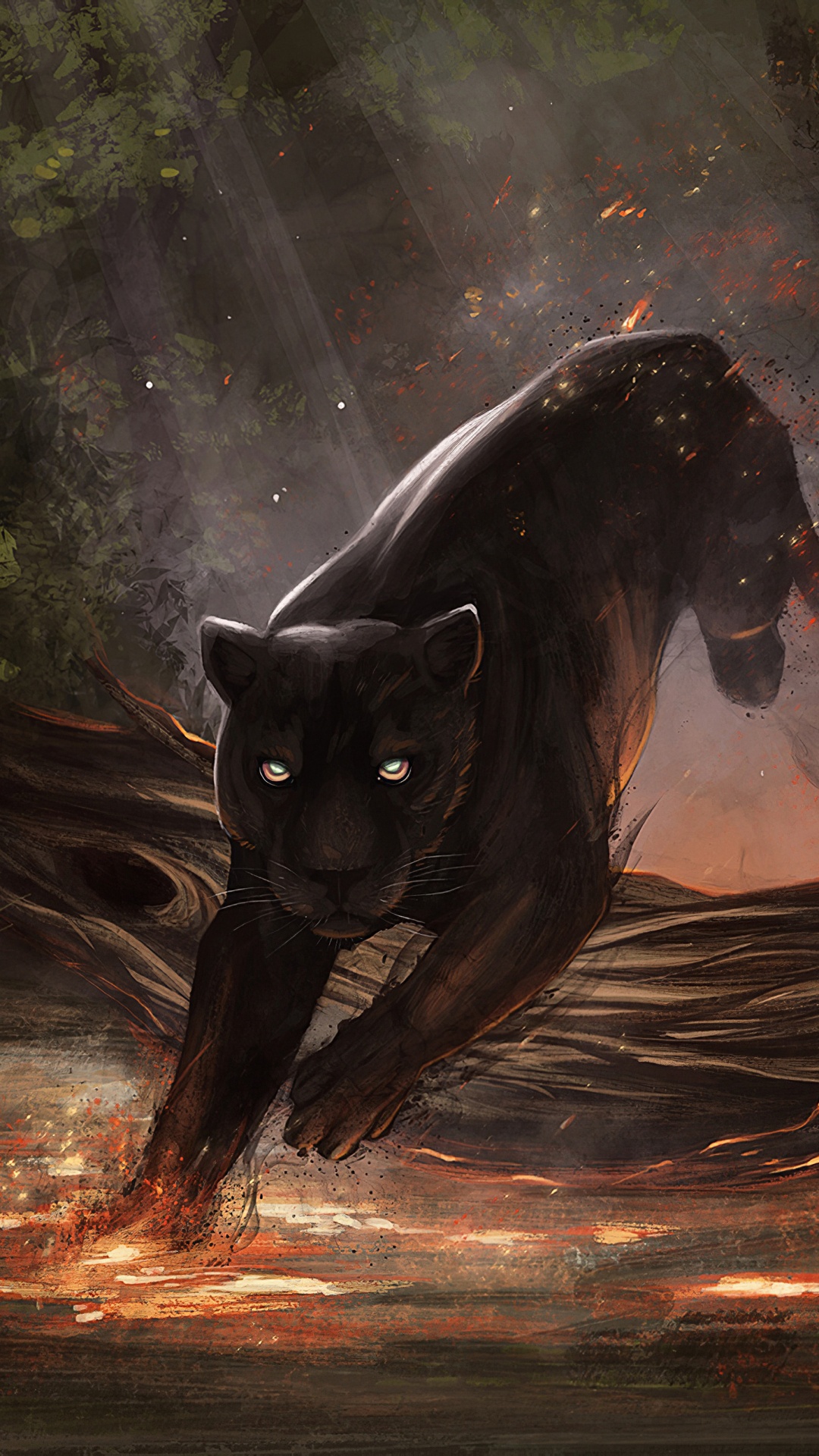 Fire Jaguar, Jaguar, Plant, Ecoregion, People in Nature. Wallpaper in 1080x1920 Resolution