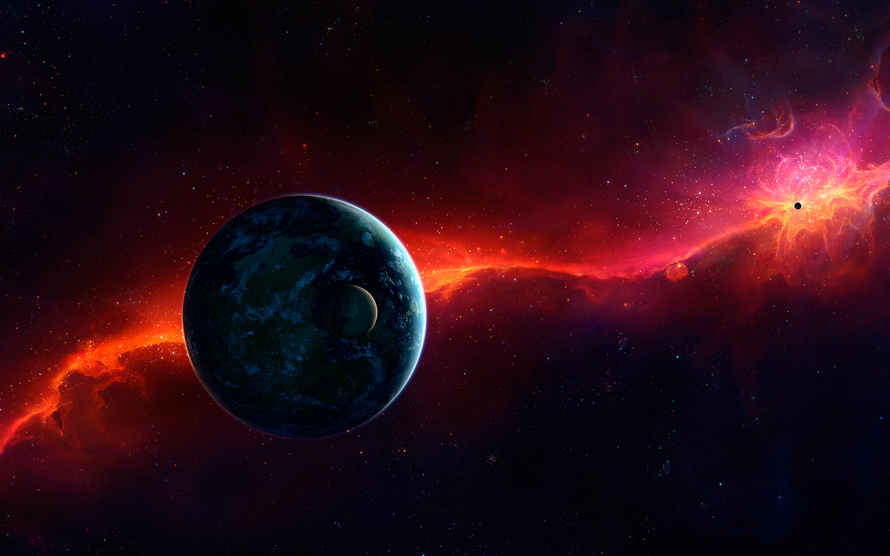 fondo de pantalla de espacio rojo y azul