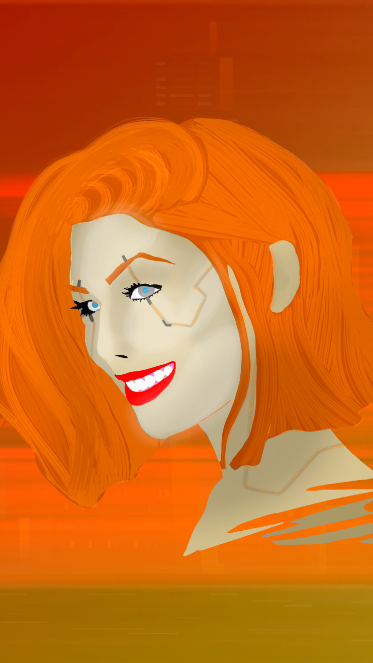 Cyberpunk 2077, Kunst, Art, Orange, Lächeln. Wallpaper in 750x1334 Resolution