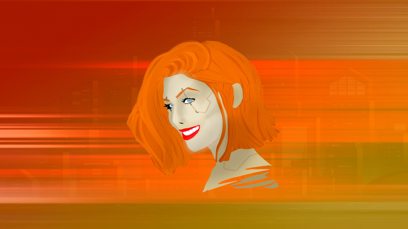 Fantasy, Cyberpunk 2077, Art, Orange, Sourire. Wallpaper in 1366x768 Resolution