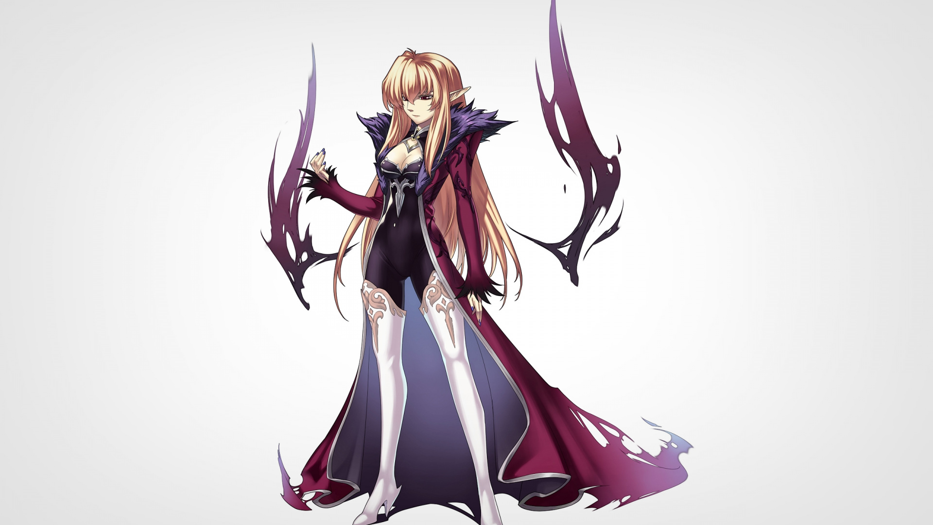 Blonde Frau im Schwarzen Und Roten Kleid Anime-Charakter. Wallpaper in 1920x1080 Resolution