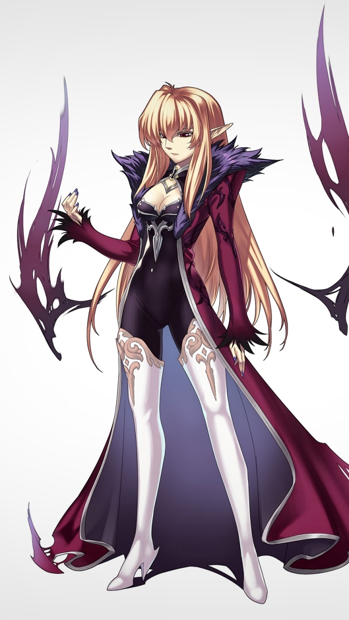 Blonde Frau im Schwarzen Und Roten Kleid Anime-Charakter. Wallpaper in 720x1280 Resolution