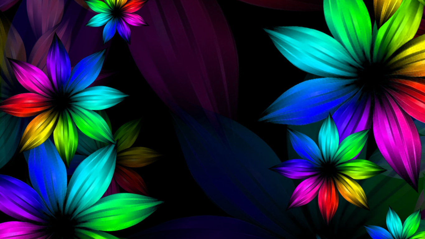 de Colores, Verde, Morado, Pétalo, Azul. Wallpaper in 1366x768 Resolution