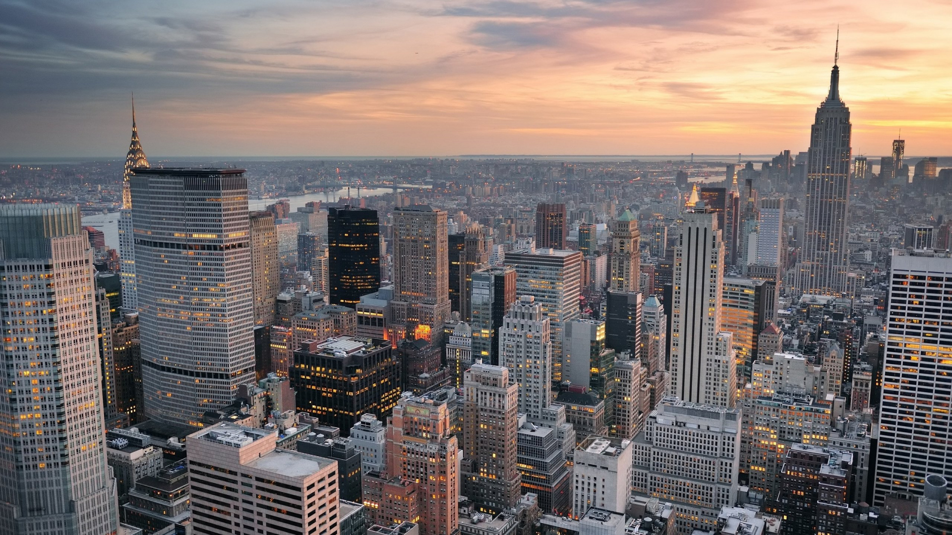 Aerial View of City Buildings During Sunset. Wallpaper in 1920x1080 Resolution