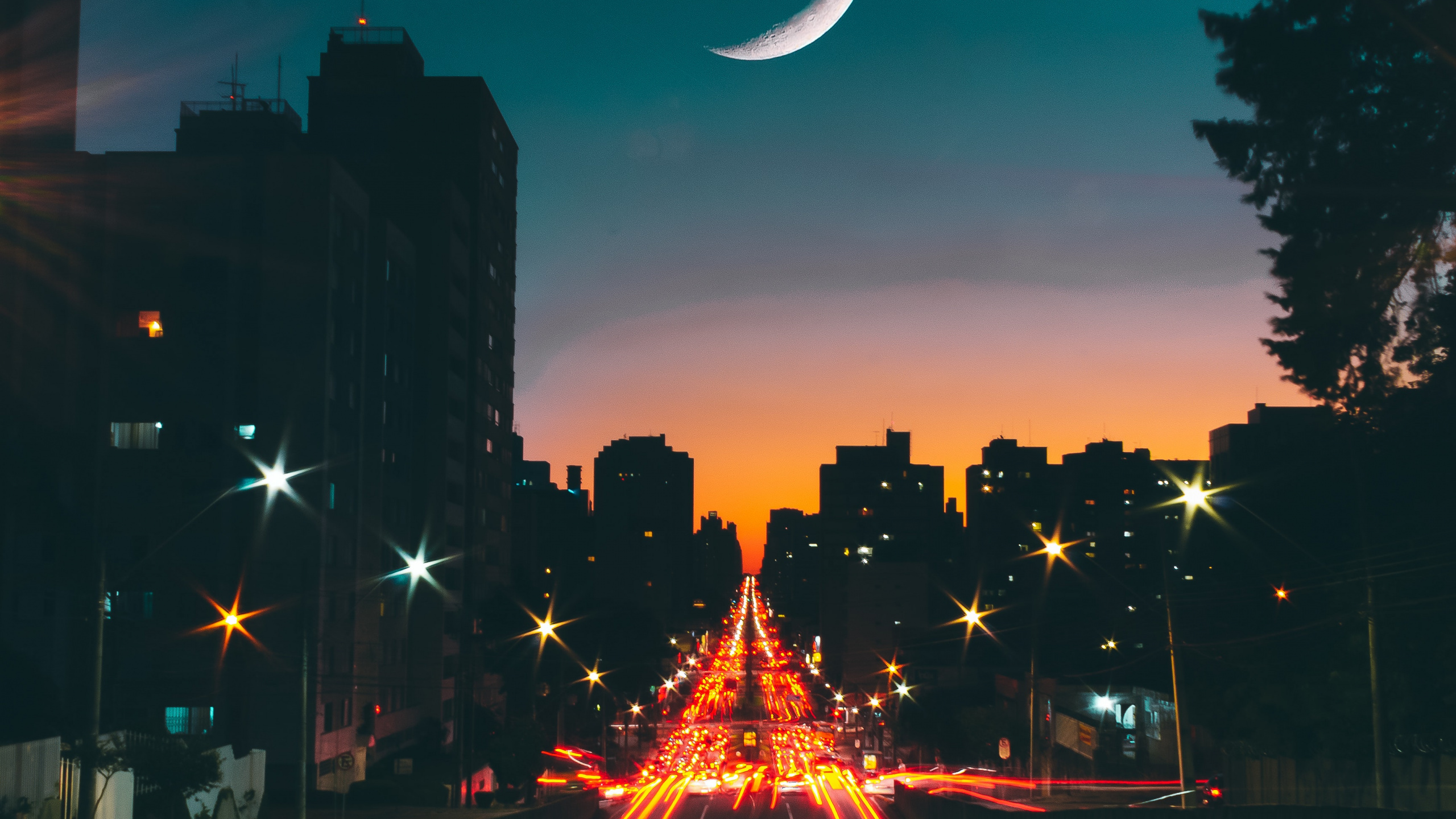 Fotografía de Lapso de Tiempo de Las Luces de la Ciudad Durante la Noche.. Wallpaper in 2560x1440 Resolution