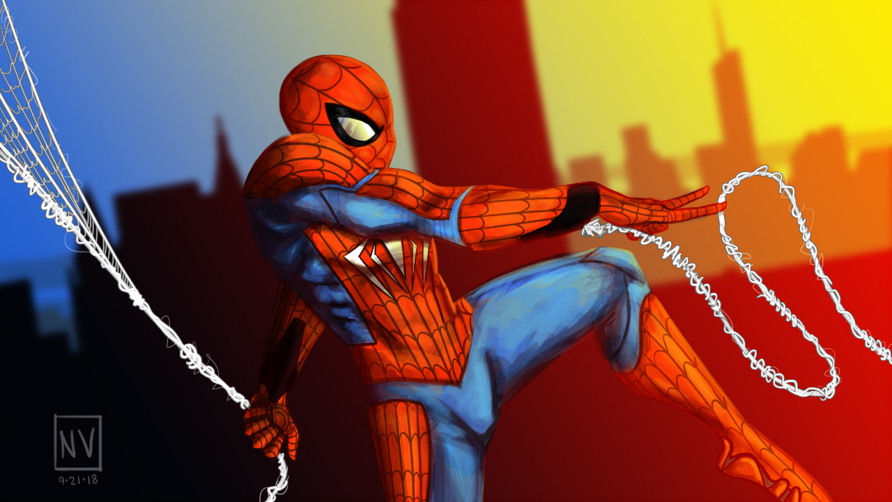 Homme en Costume D'homme Araignée Bleu et Rouge. Wallpaper in 1280x720 Resolution