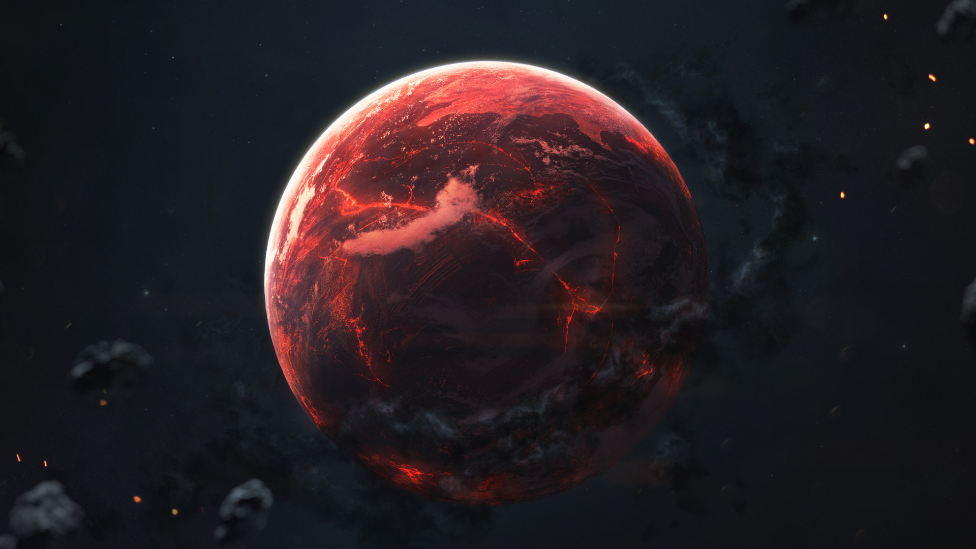 Roter Und Schwarzer Planet Auf Schwarzem Hintergrund. Wallpaper in 1920x1080 Resolution