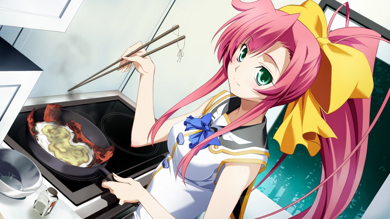 Frau im Weißen Und Blauen Kleid Anime-Charakter. Wallpaper in 1366x768 Resolution