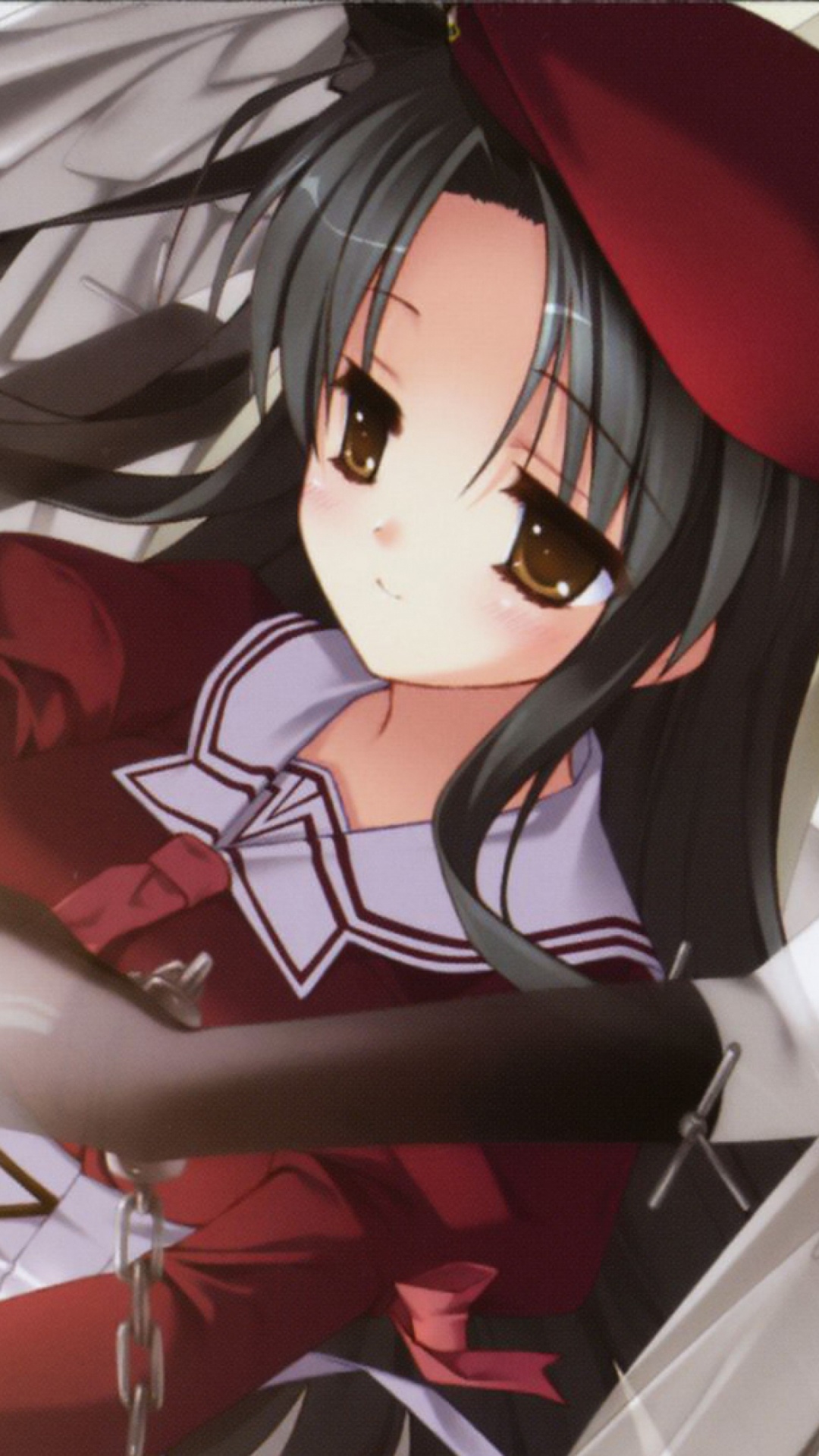 Frau im Roten Hut Anime-Charakter. Wallpaper in 1080x1920 Resolution