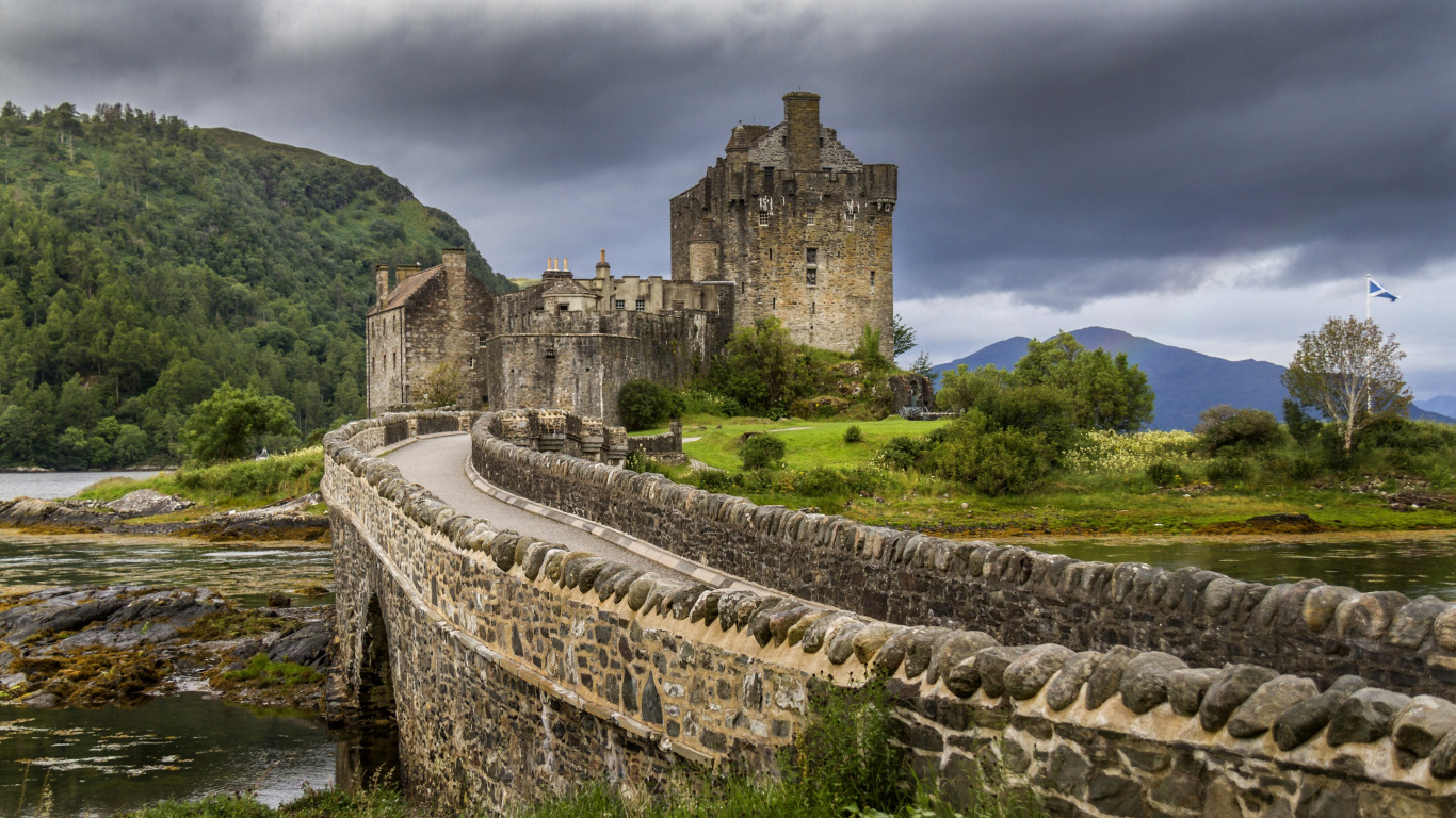 Eilean Donan Castle, Schloss, Loch Duich, Ruine, Befestigung. Wallpaper in 1366x768 Resolution