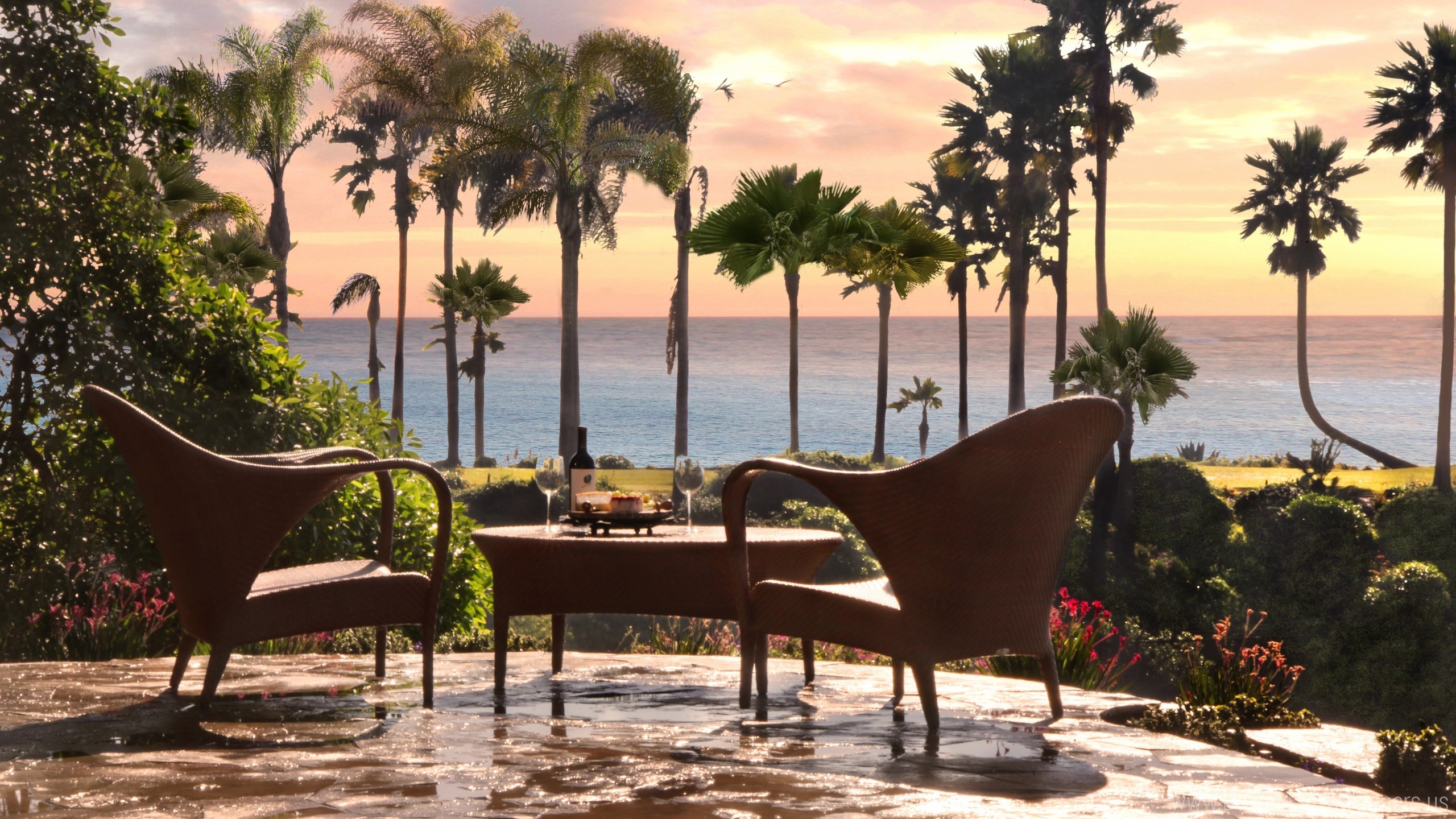 Brown Wooden Table and Chairs on Beach During Daytime. Wallpaper in 2560x1440 Resolution