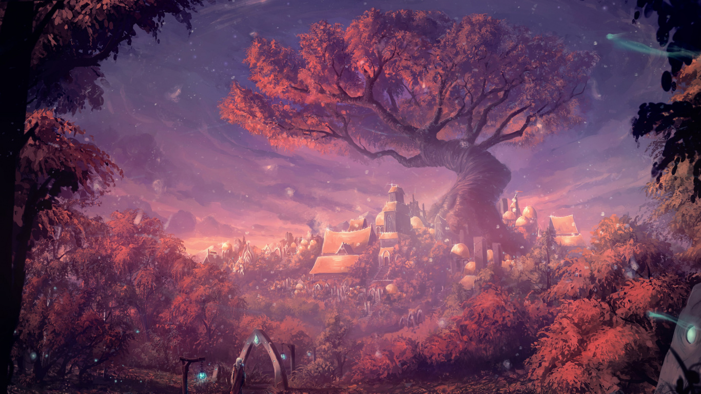 Personnes Marchant Sur un Chemin de Terre Près Des Arbres Pendant la Nuit. Wallpaper in 1366x768 Resolution